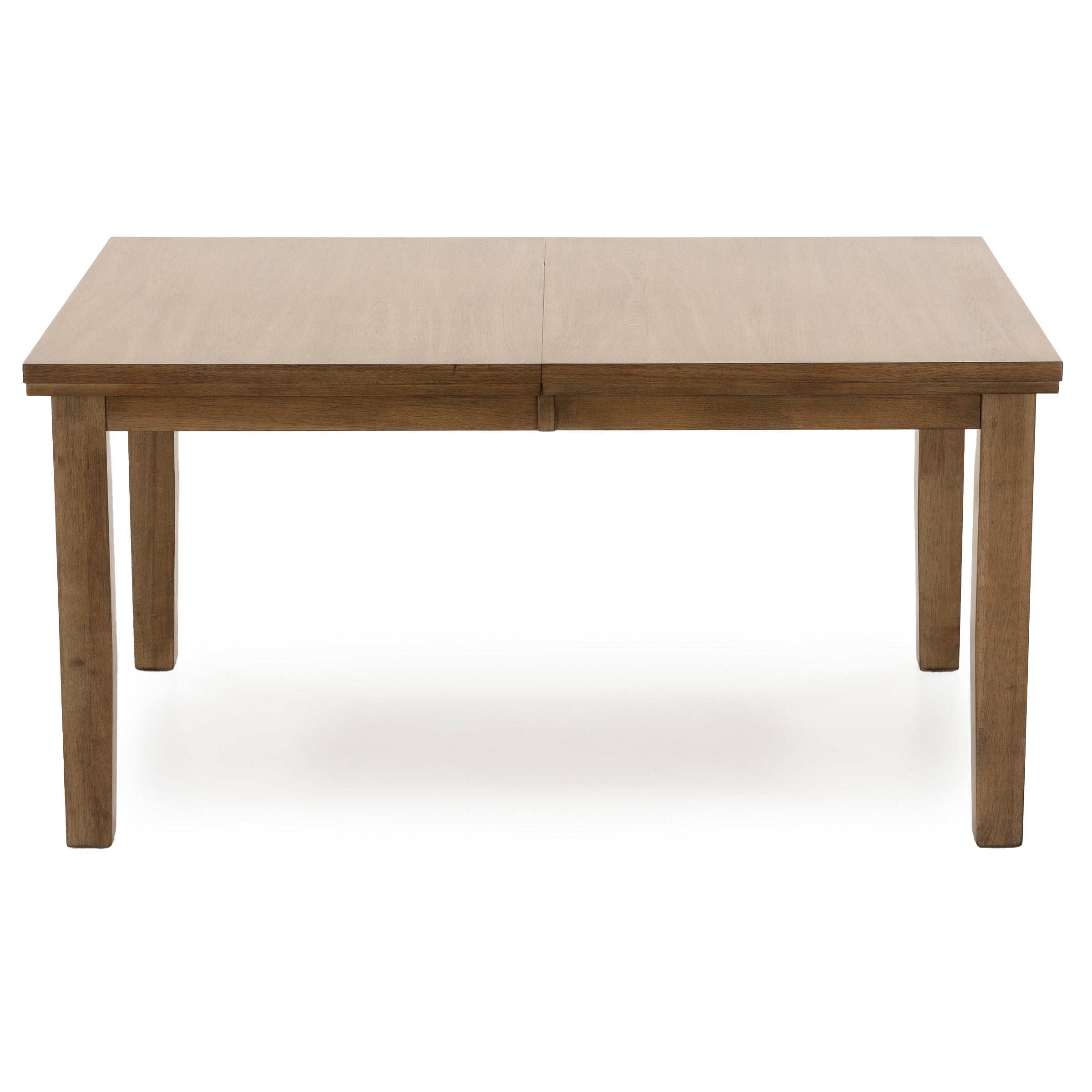 Rectangular wooden dining table with four legs, shown from the front.