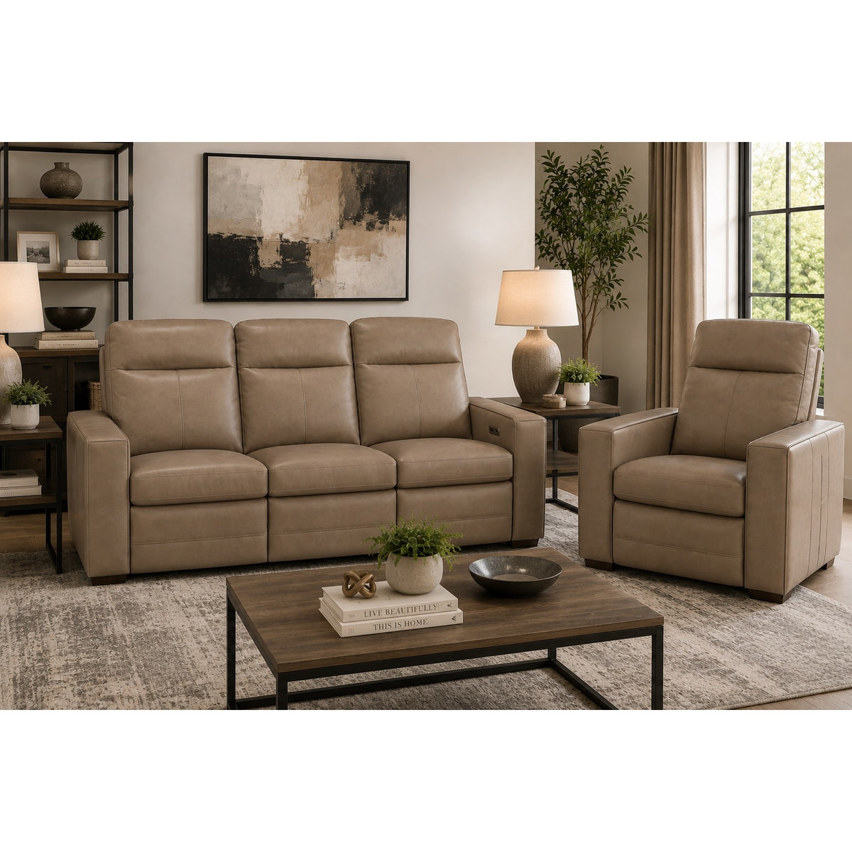 Flexsteel Dutchess Leather Fully Loaded Reclining Sofa With Drop Down Table