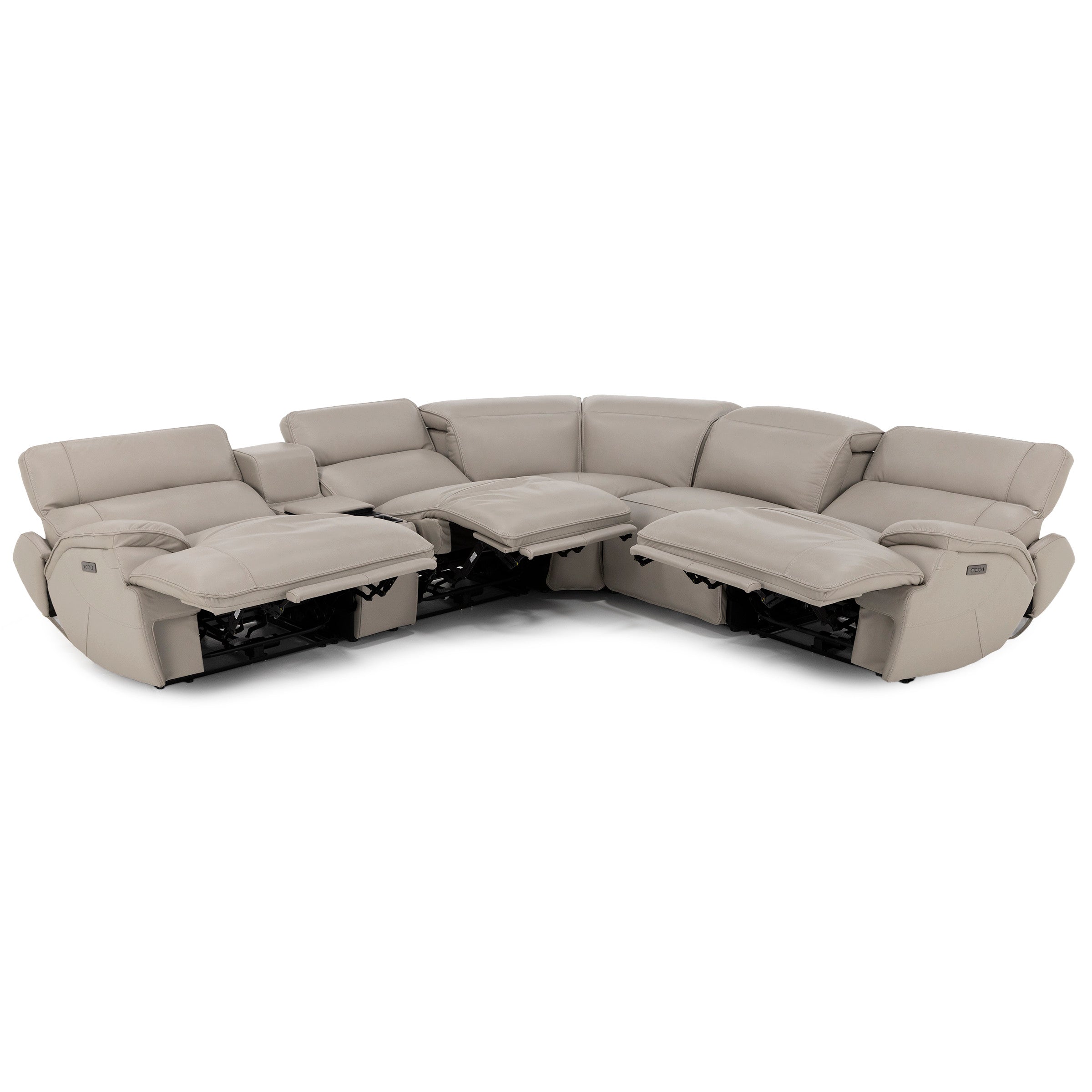 Carrie 6-Pc. Leather Zero Gravity Power Headrest Reclining Modular With Refrigerator Console