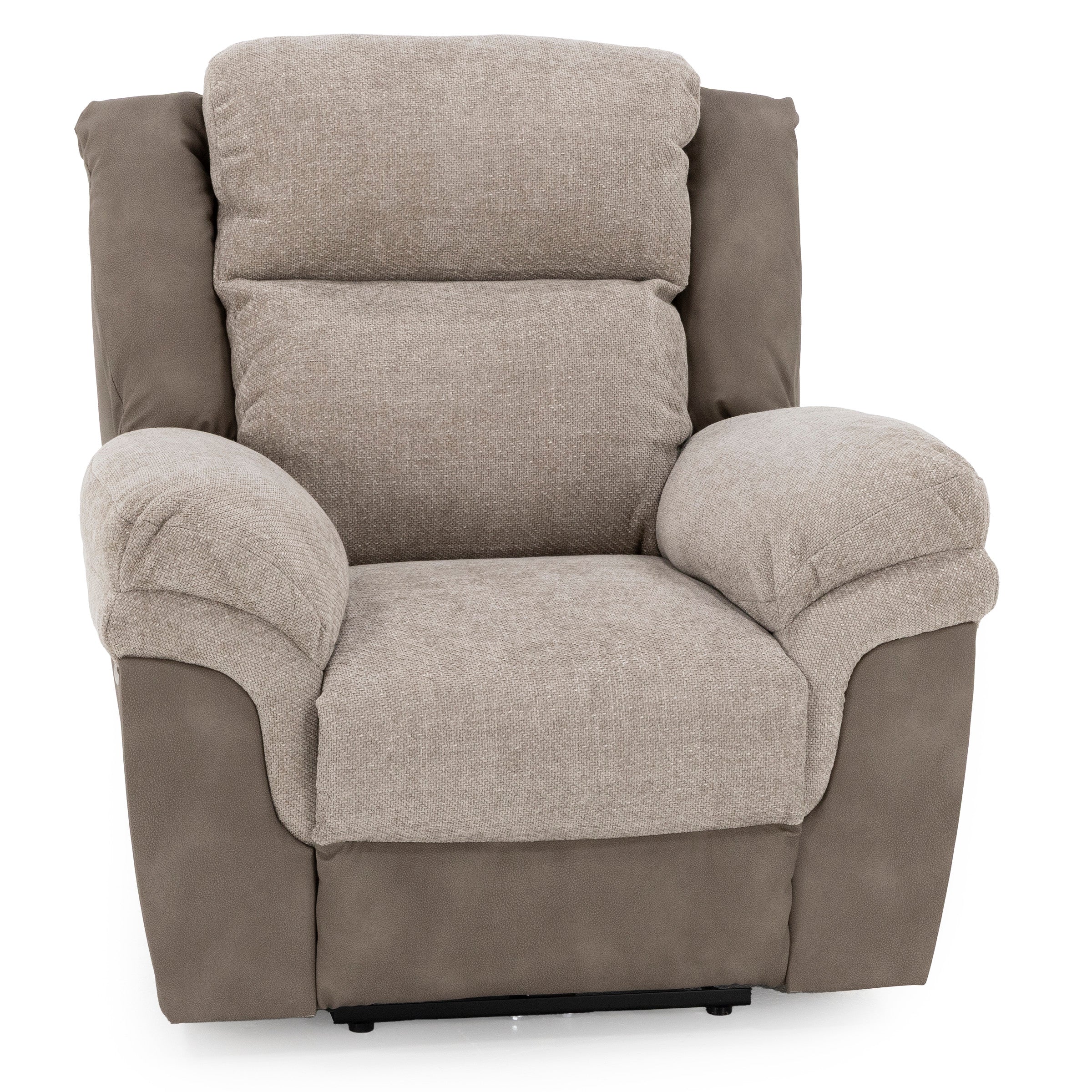 Plush taupe recliner chair with padded arms and backrest, designed for comfort.
