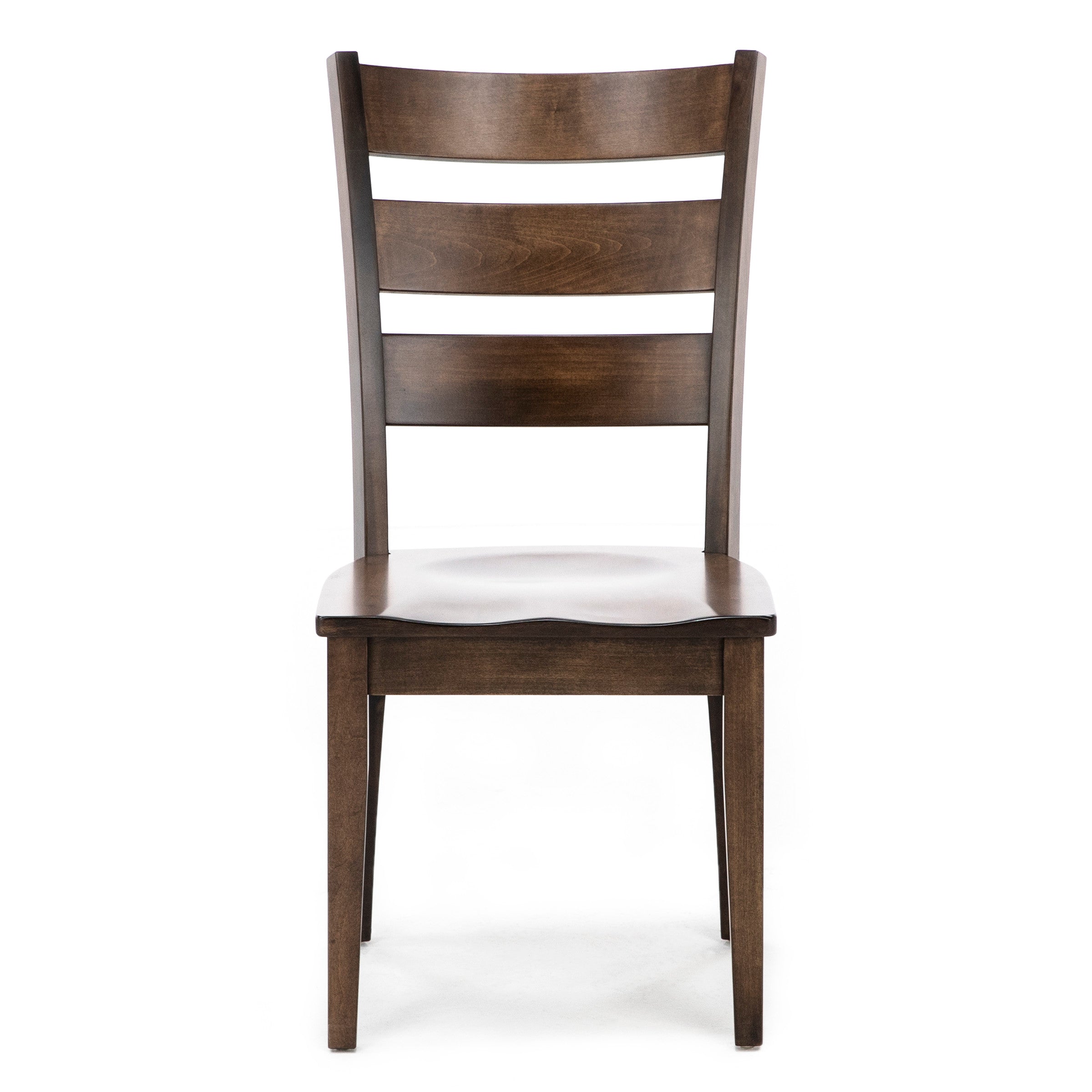 Wooden dining chair with horizontal slat back, shown from the front.