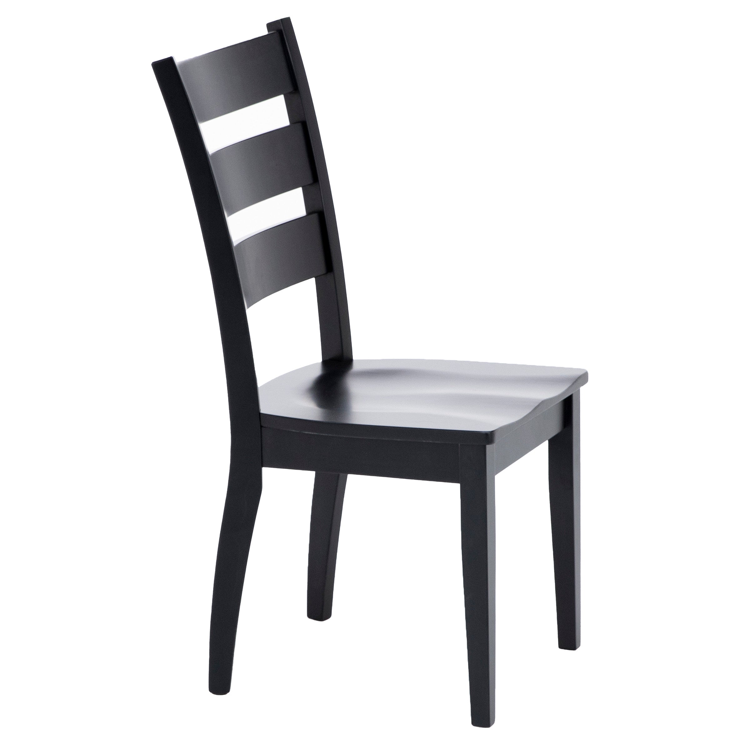 Black wooden chair with a curved slat back and square legs.