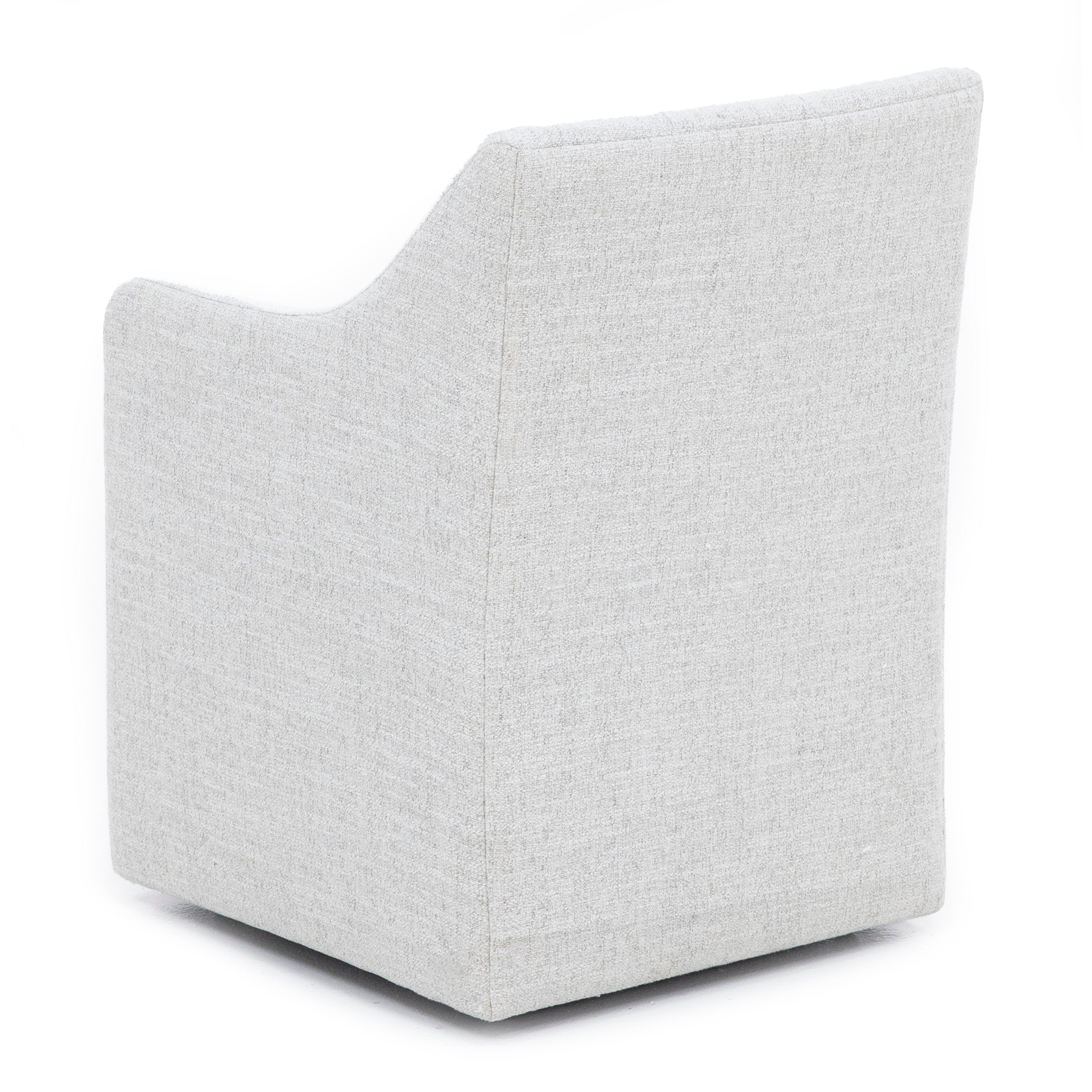 Back view of a light gray upholstered chair with clean, straight lines.
