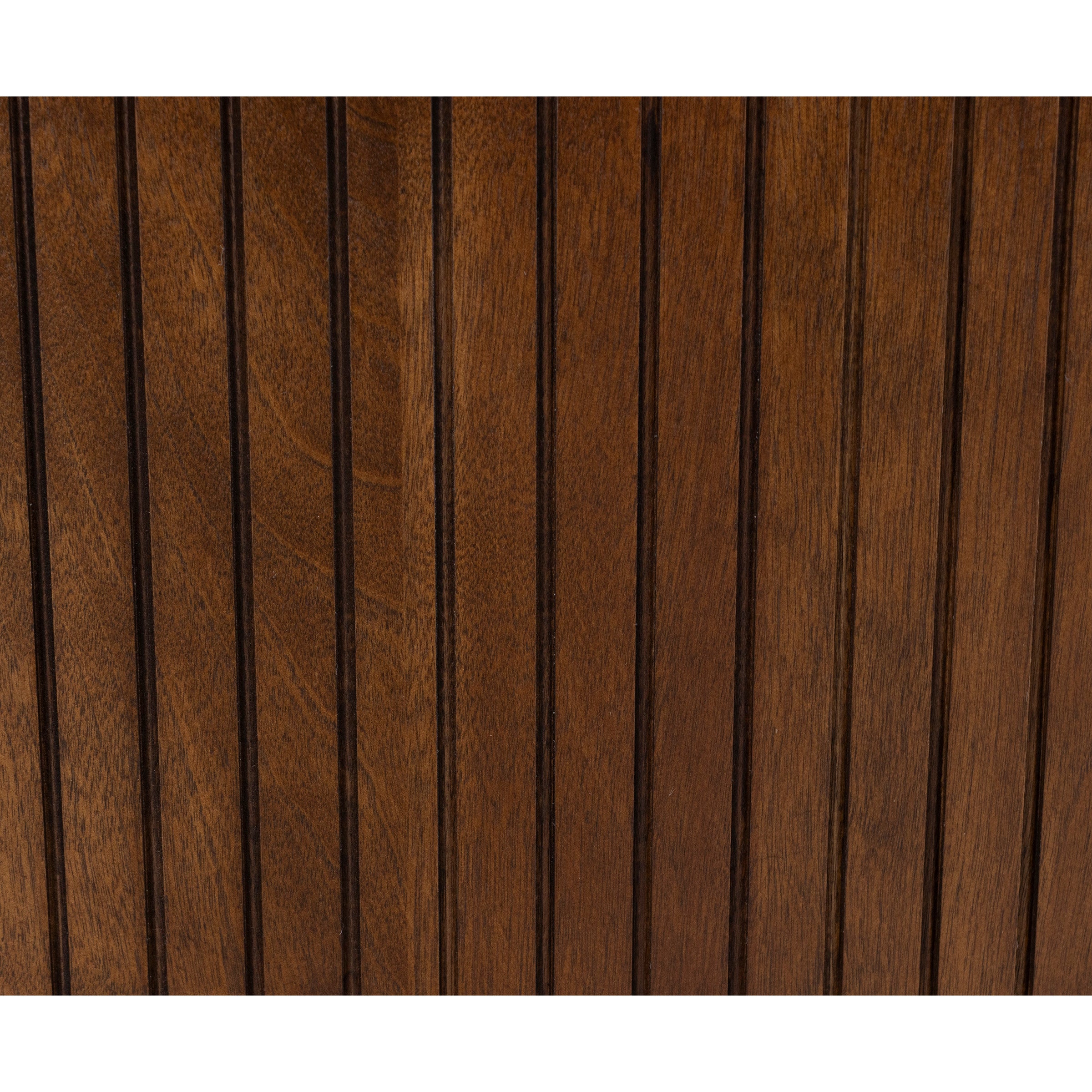 Dark brown wood paneling with vertical grooves.