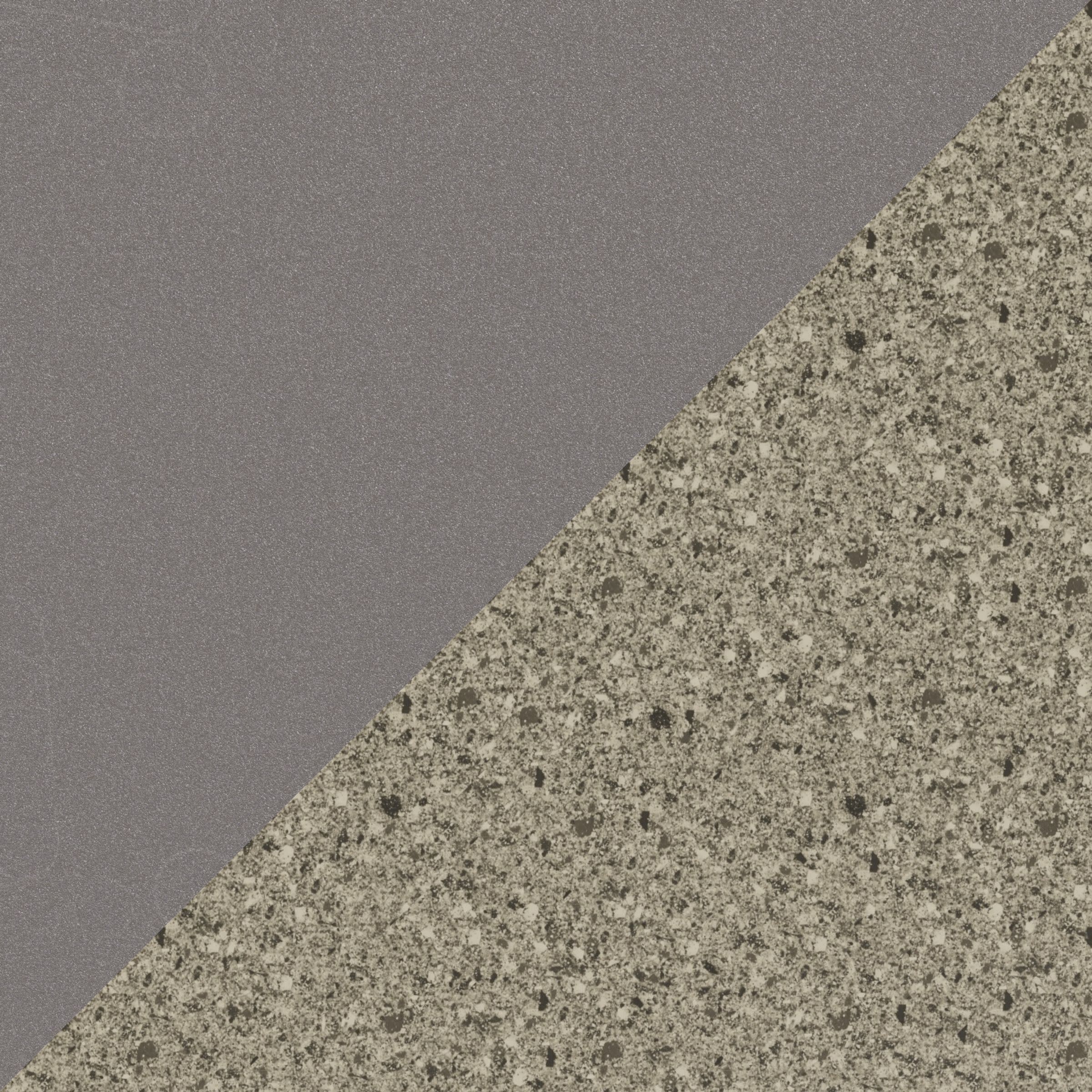 Split diagonal image: smooth gray texture on top left, speckled stone texture on bottom right.