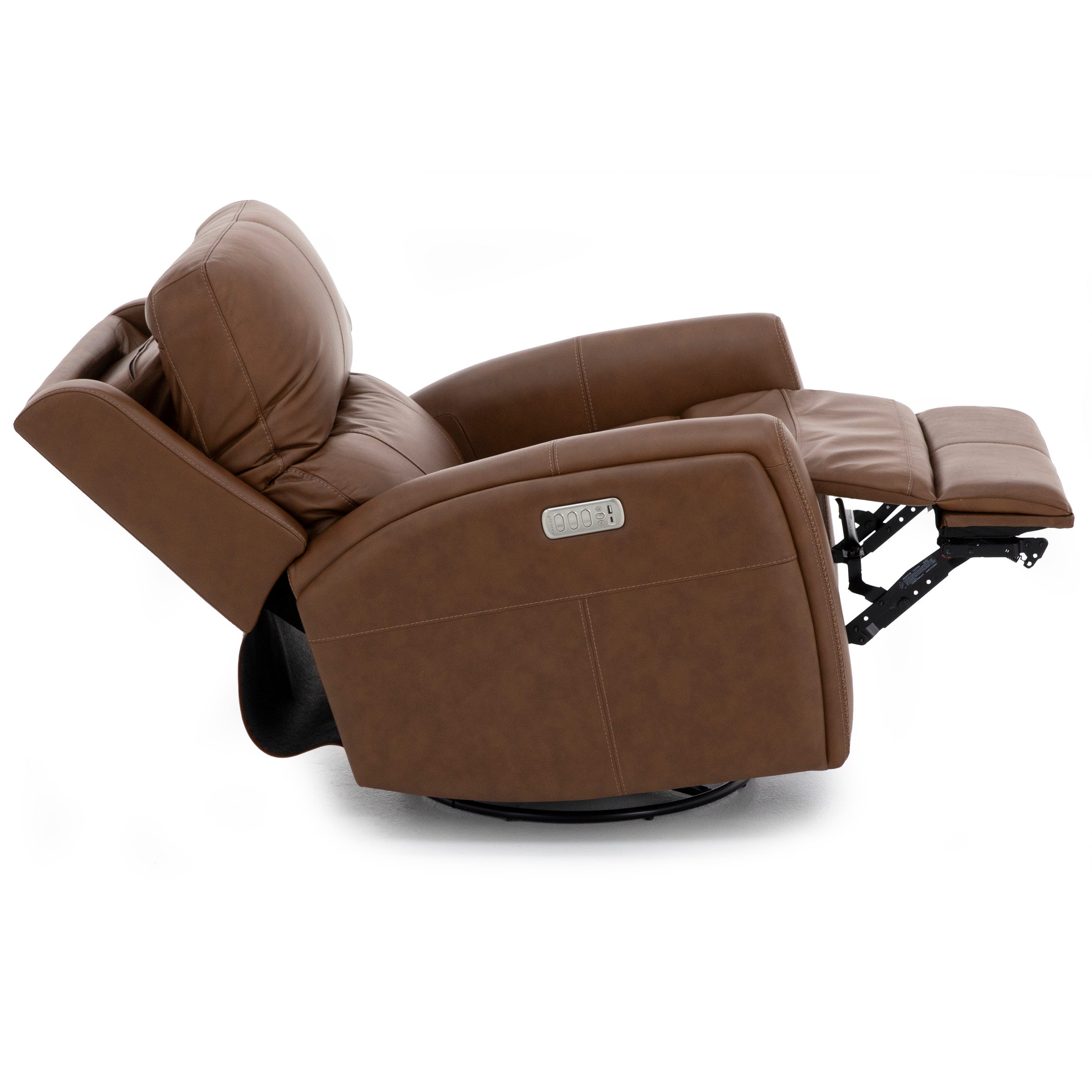 Flexsteel Landon Leather Fully Loaded Swivel Recliner With Heat and Massage