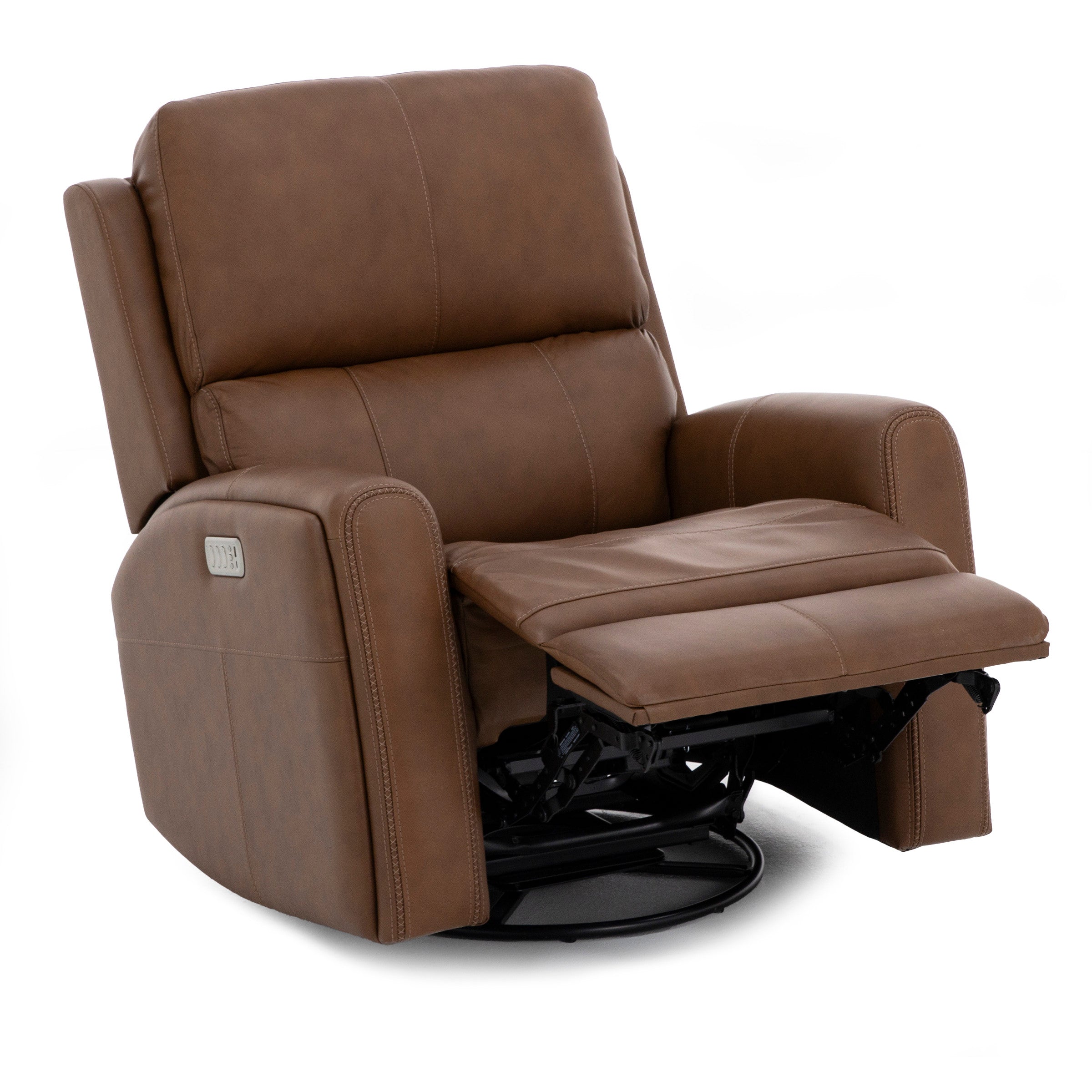 Flexsteel Landon Leather Fully Loaded Swivel Recliner With Heat and Massage