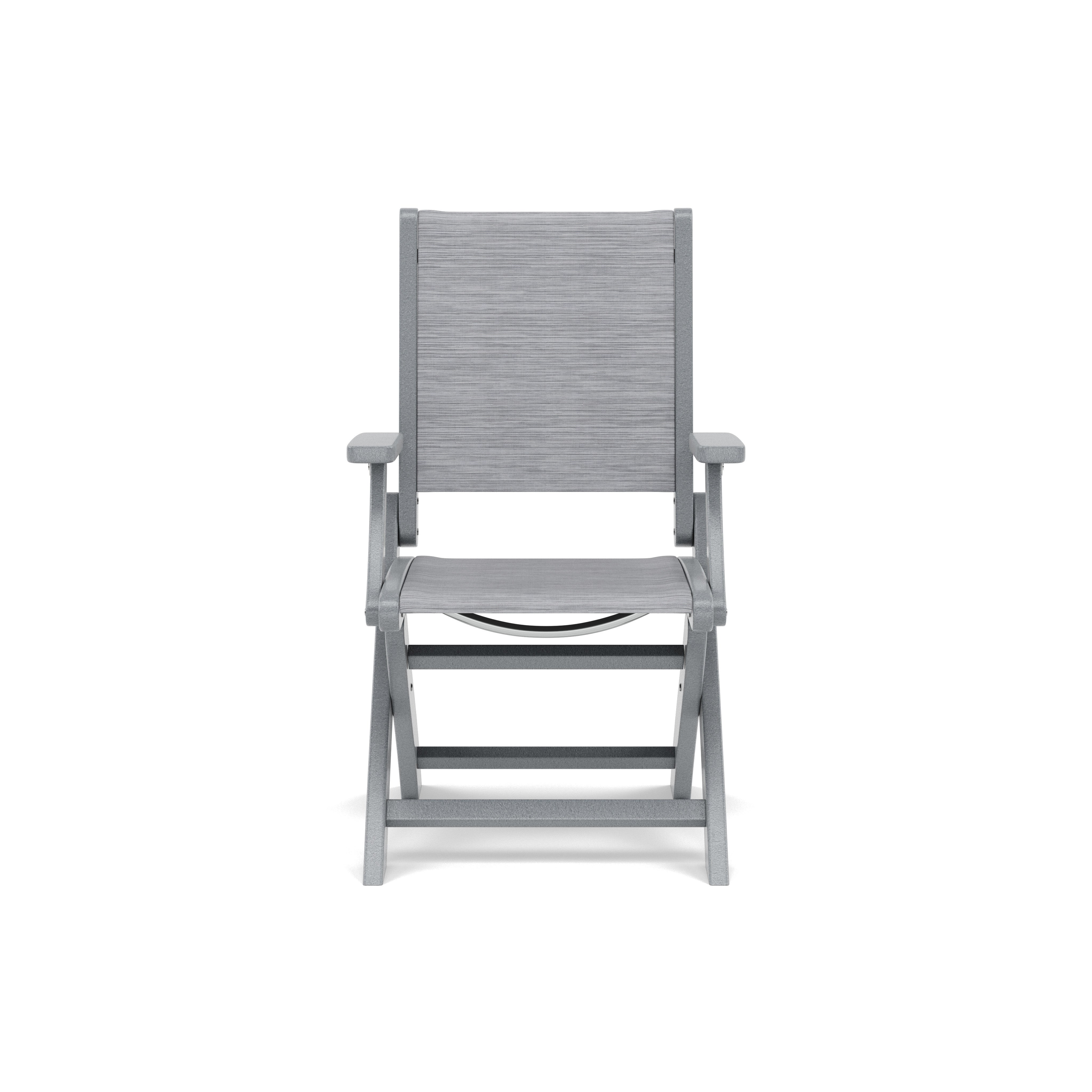 Coastal Sling Folding Dining Arm Chair in Slate Grey with Metallic Sling
