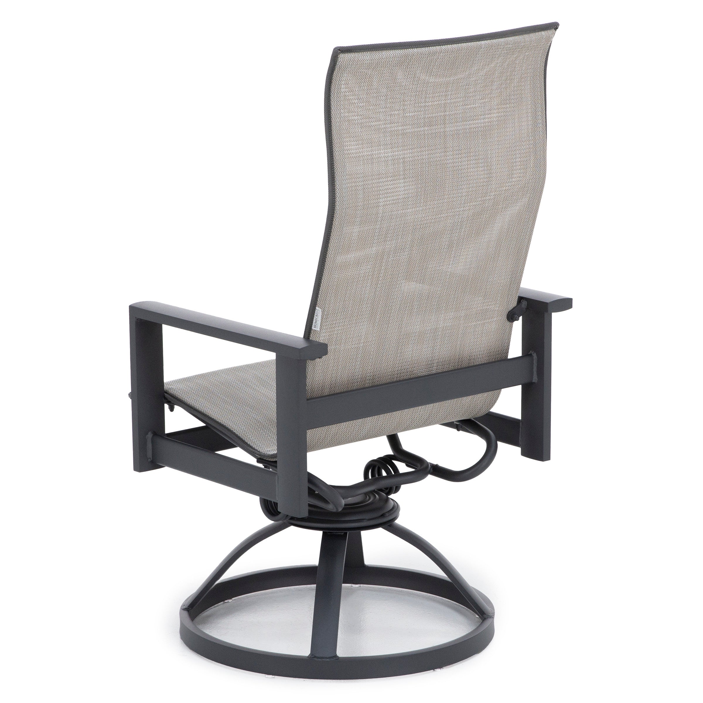 Elements High Back Swivel Rocker Dining Chair in Carbon with Bisque Sling