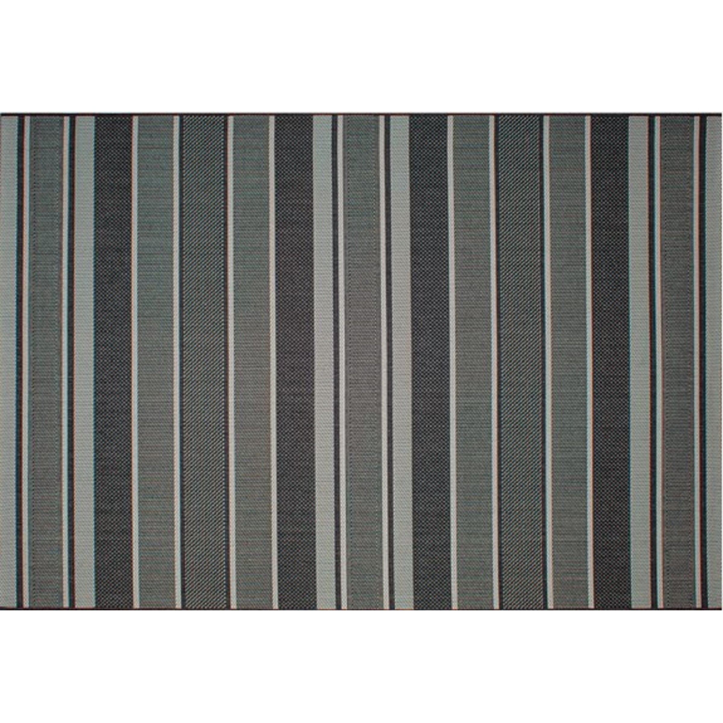 Black and grey striped rug with repeating vertical lines.