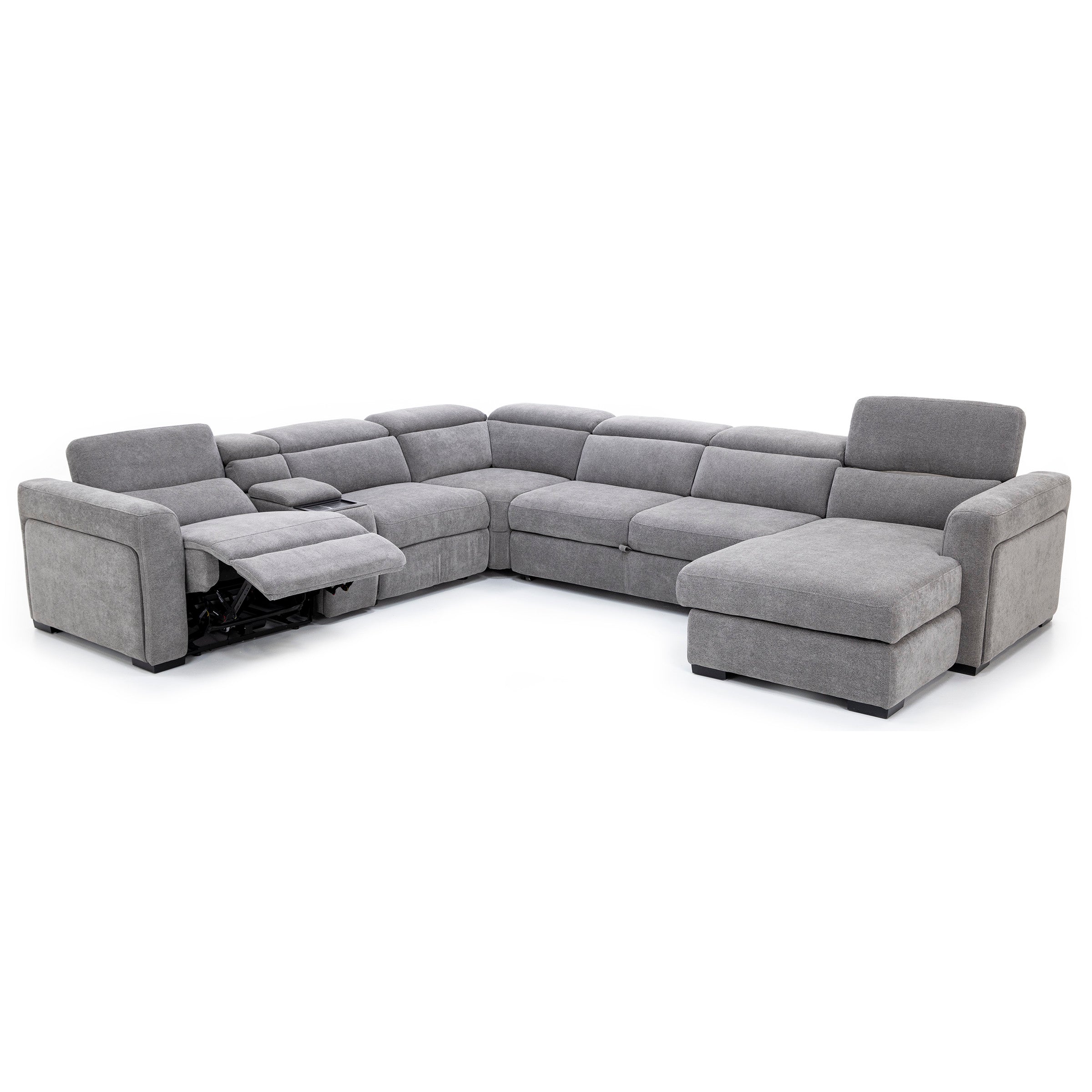 Surround 6-Pc. Fully Loaded Reclining Chaise Sectional With Sleeper And Bluetooth Speakers