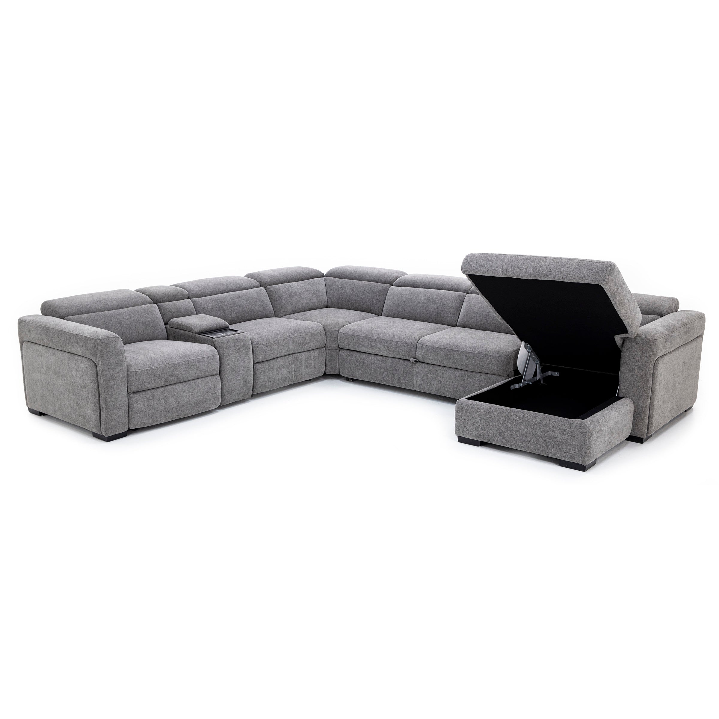 Surround 6-Pc. Fully Loaded Reclining Chaise Sectional With Sleeper And Bluetooth Speakers