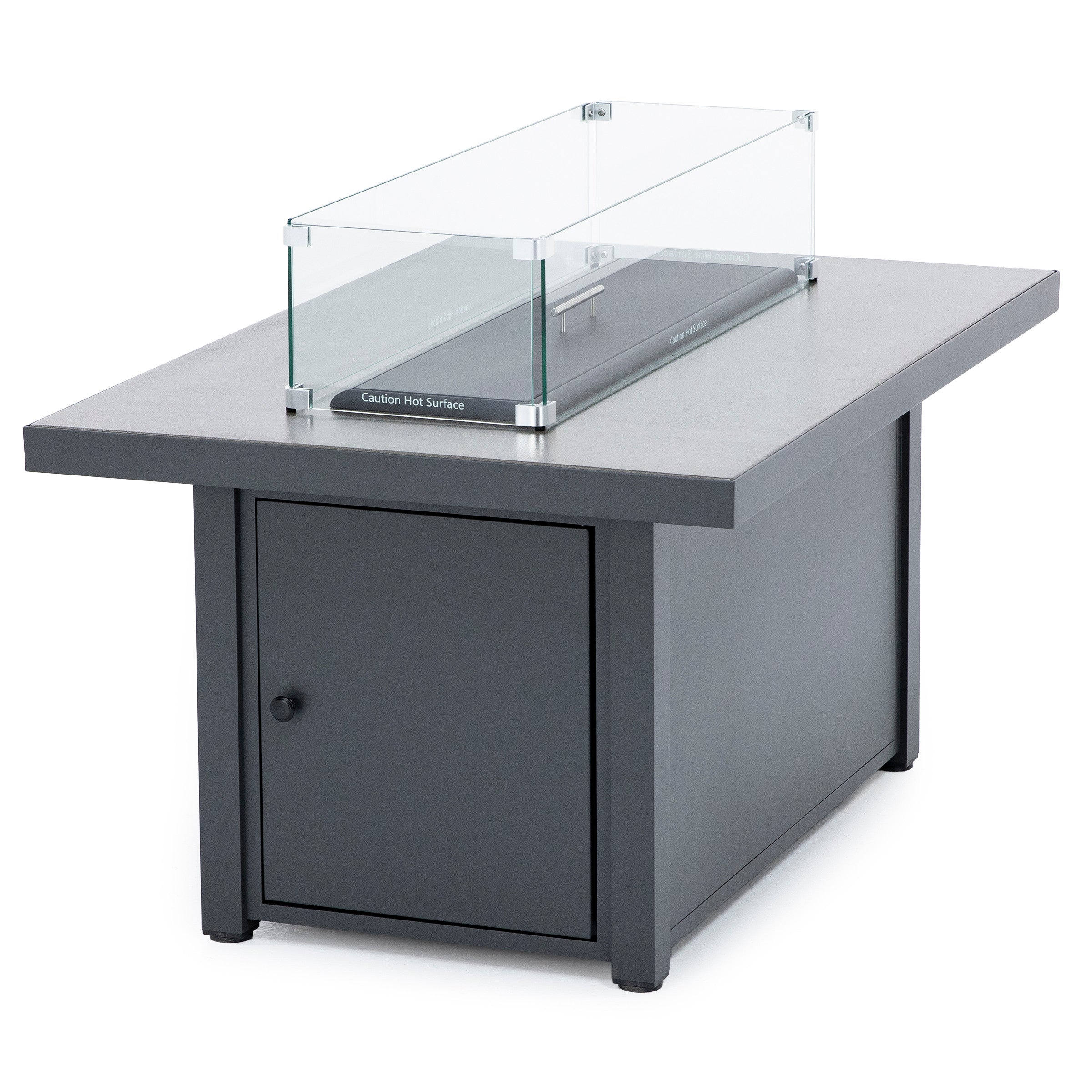 Rectangular commercial food warming station with glass sneeze guard and lower cabinet.