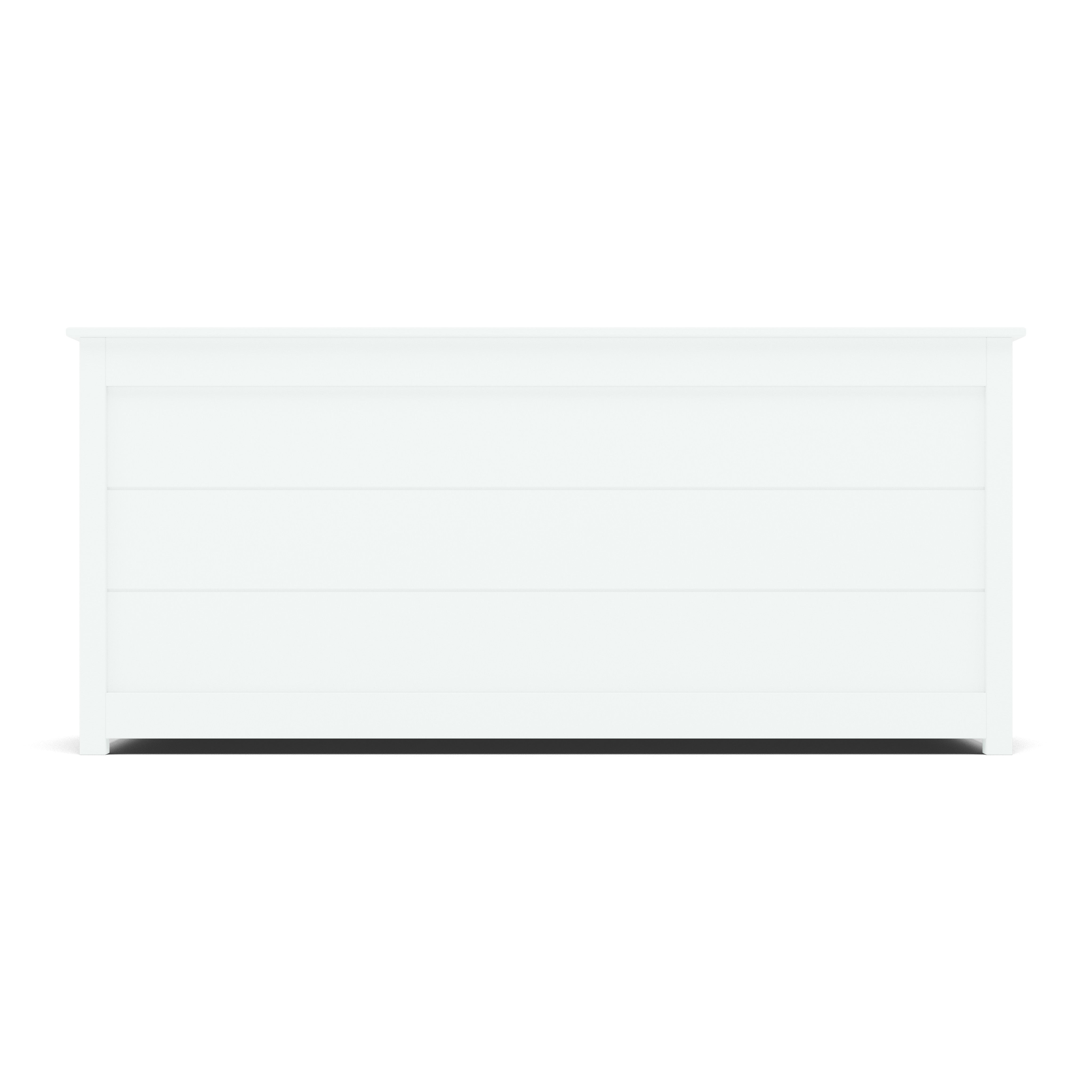 Front view of a modern white four-drawer dresser.
