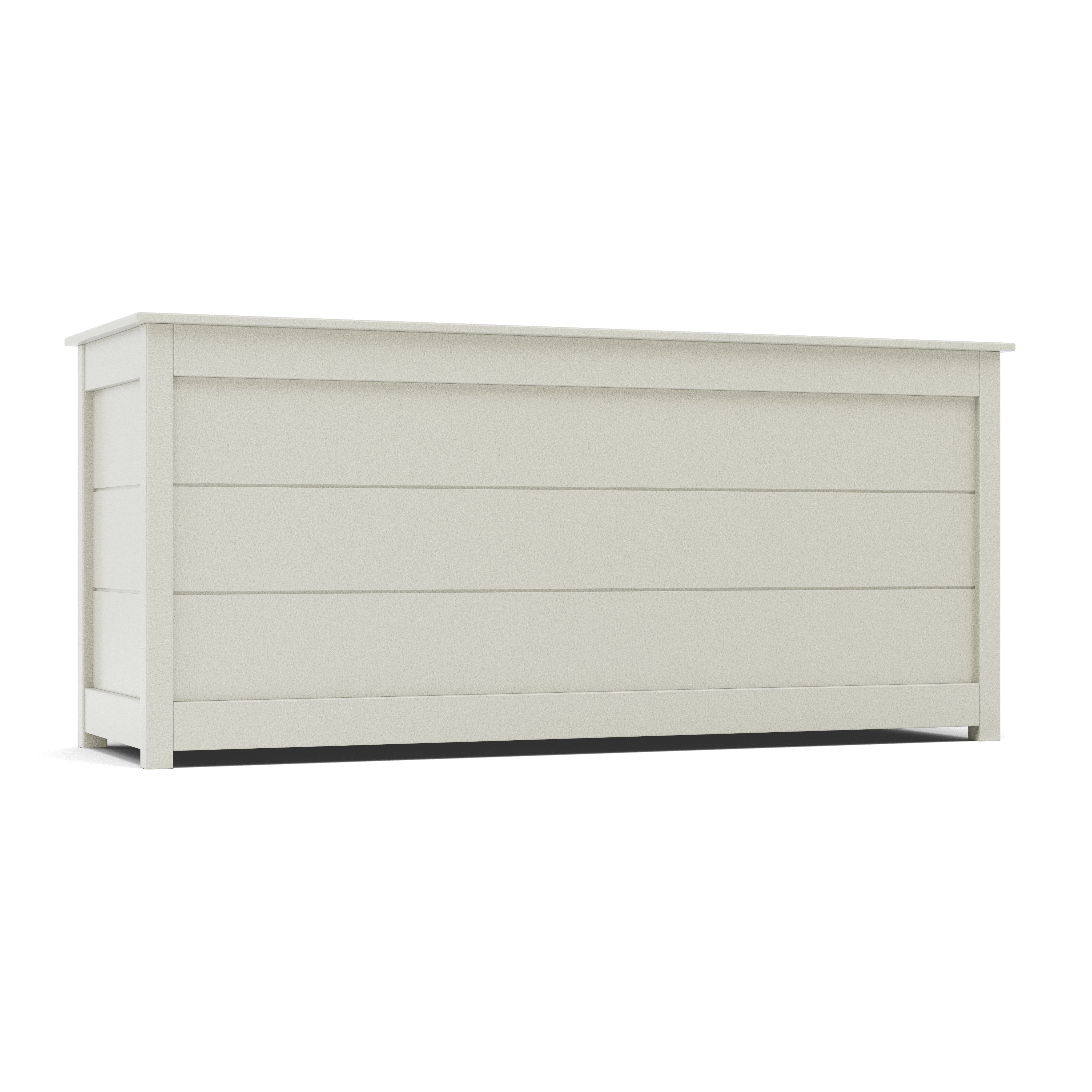 White three-drawer dresser with a simple, modern design.