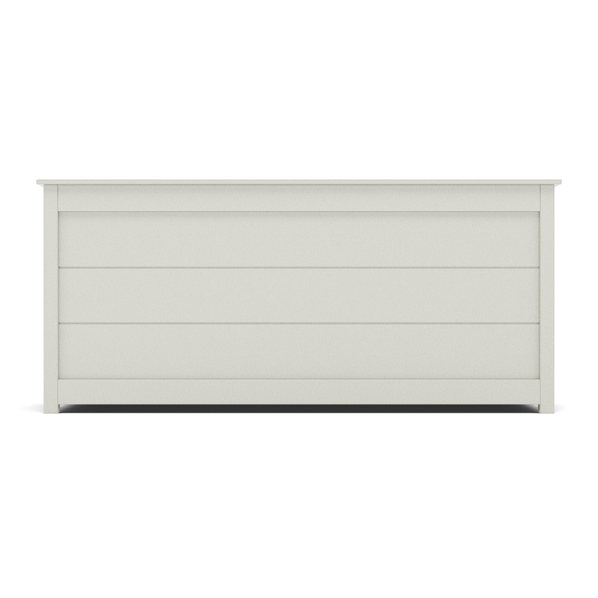 Front view of a white dresser with four horizontal drawers.