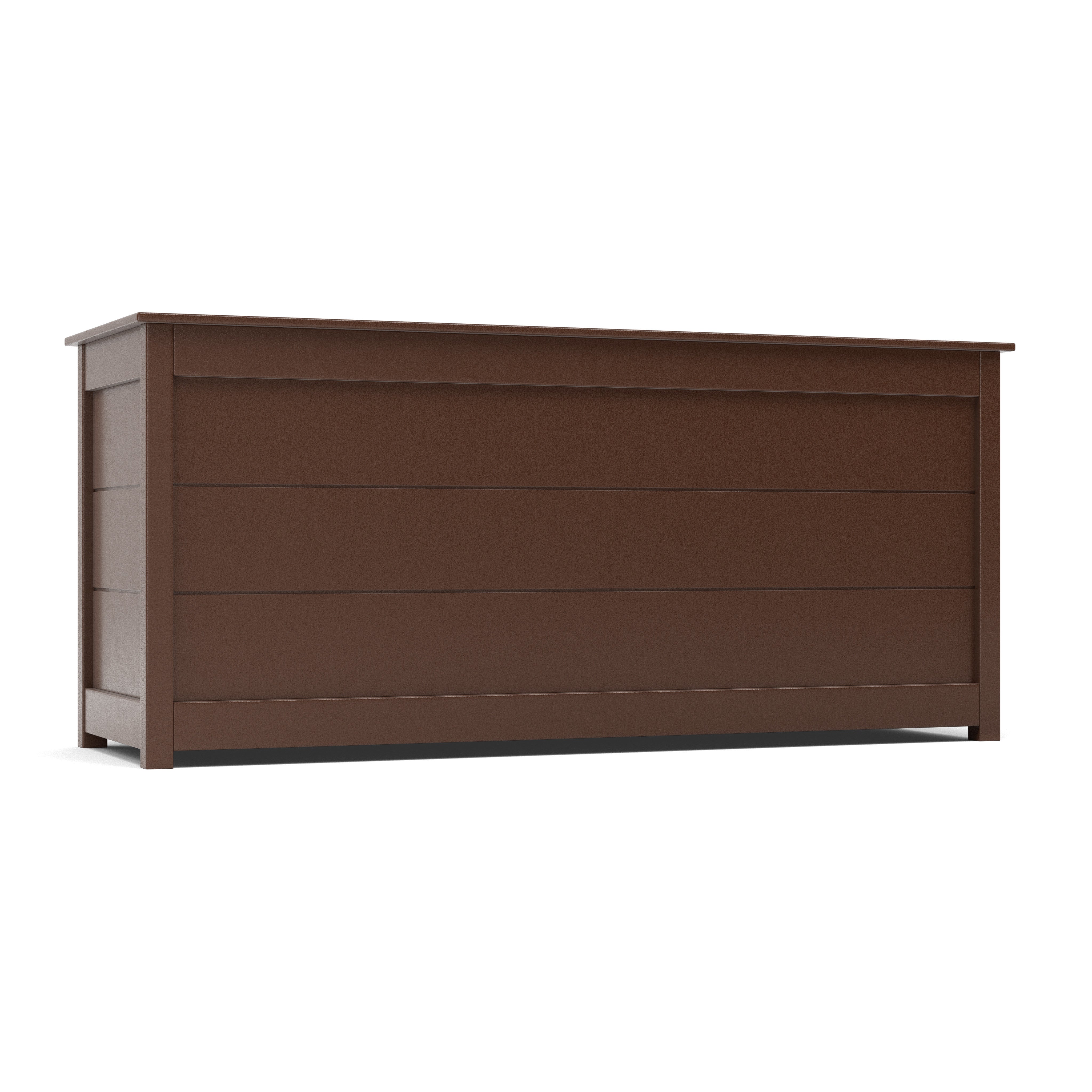 Side view of a brown wooden chest, suitable for storage or furniture use.