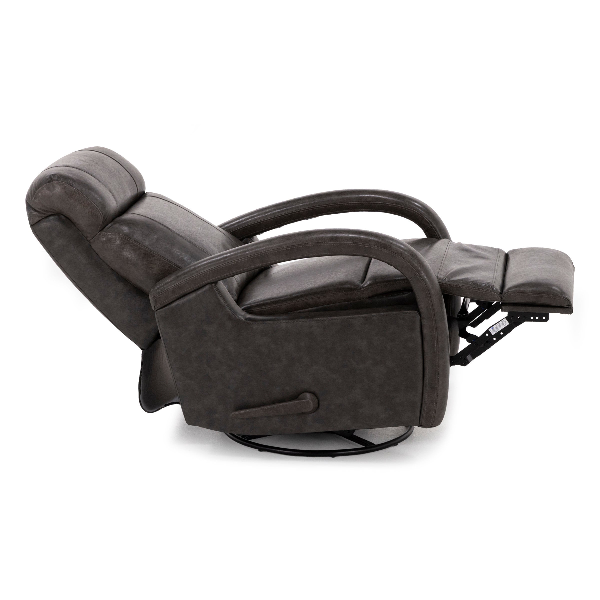 Dark brown recliner chair shown in extended position.