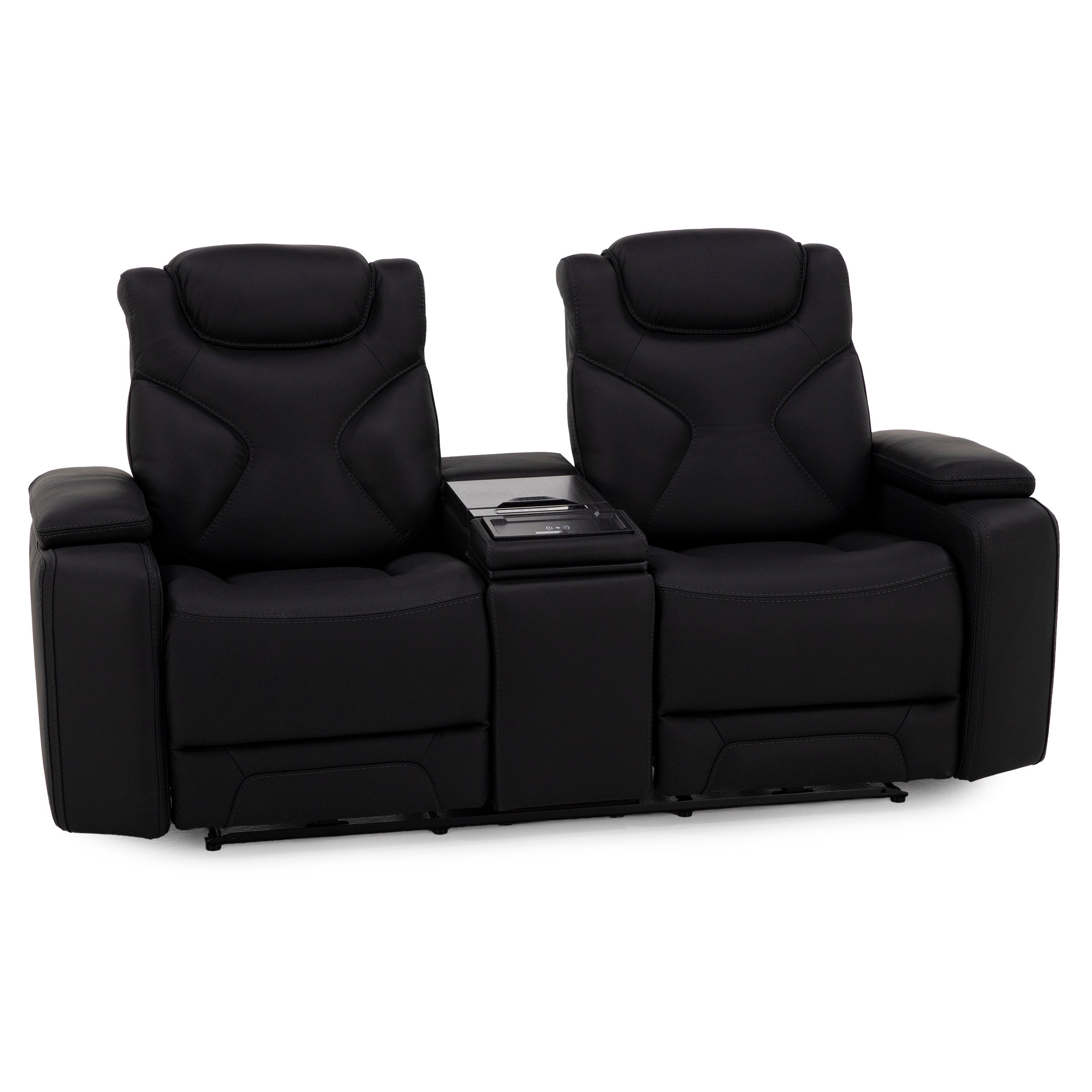 Jet Set Leather Power Headrest Zero Gravity Reclining Loveseat with Refrigerator Console