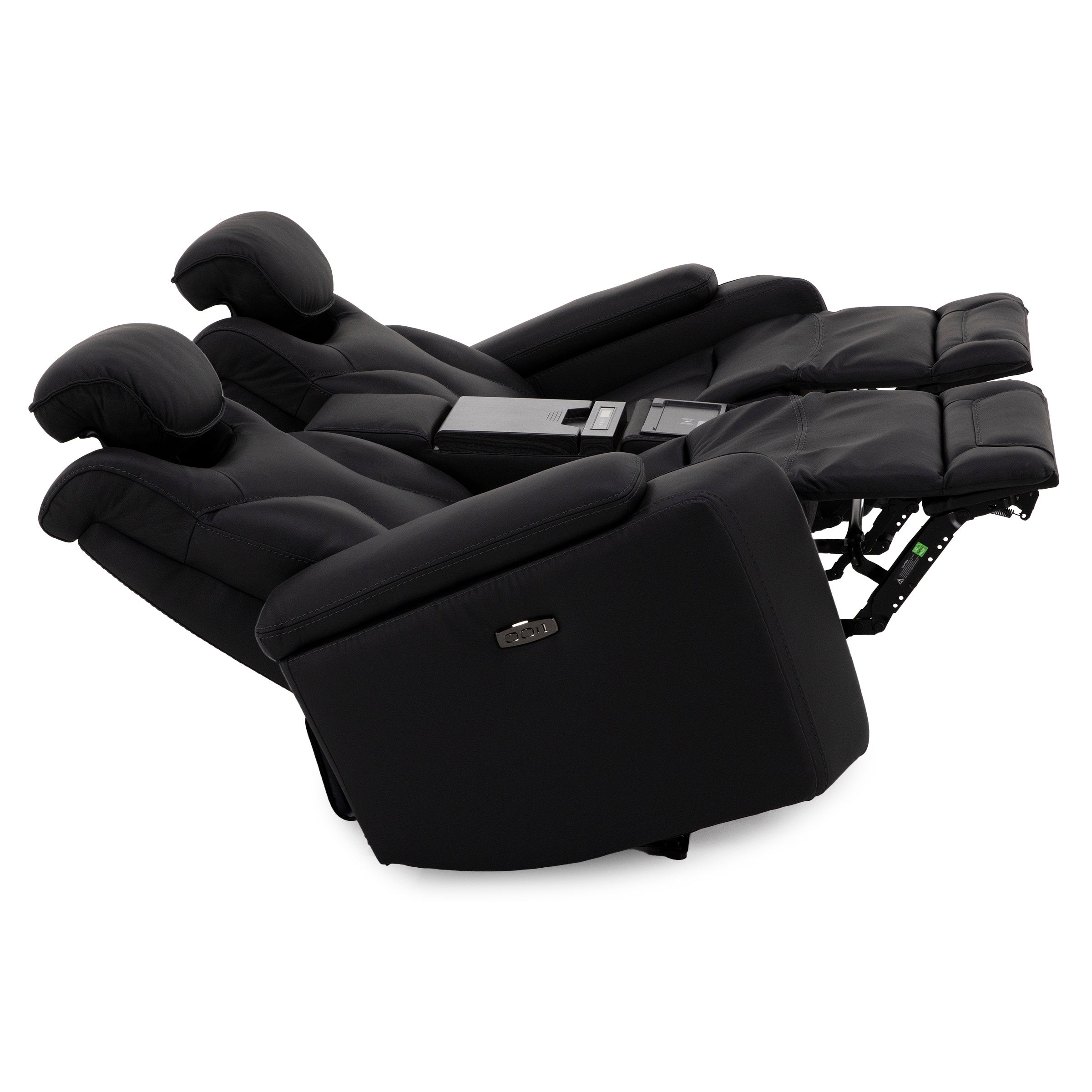 Jet Set Leather Power Headrest Zero Gravity Reclining Loveseat with Refrigerator Console