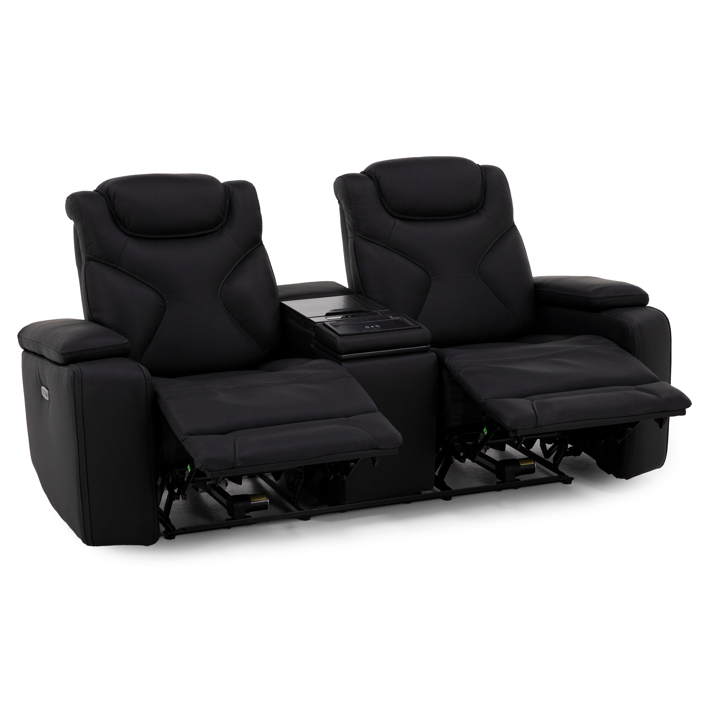 Jet Set Leather Power Headrest Zero Gravity Reclining Loveseat with Refrigerator Console