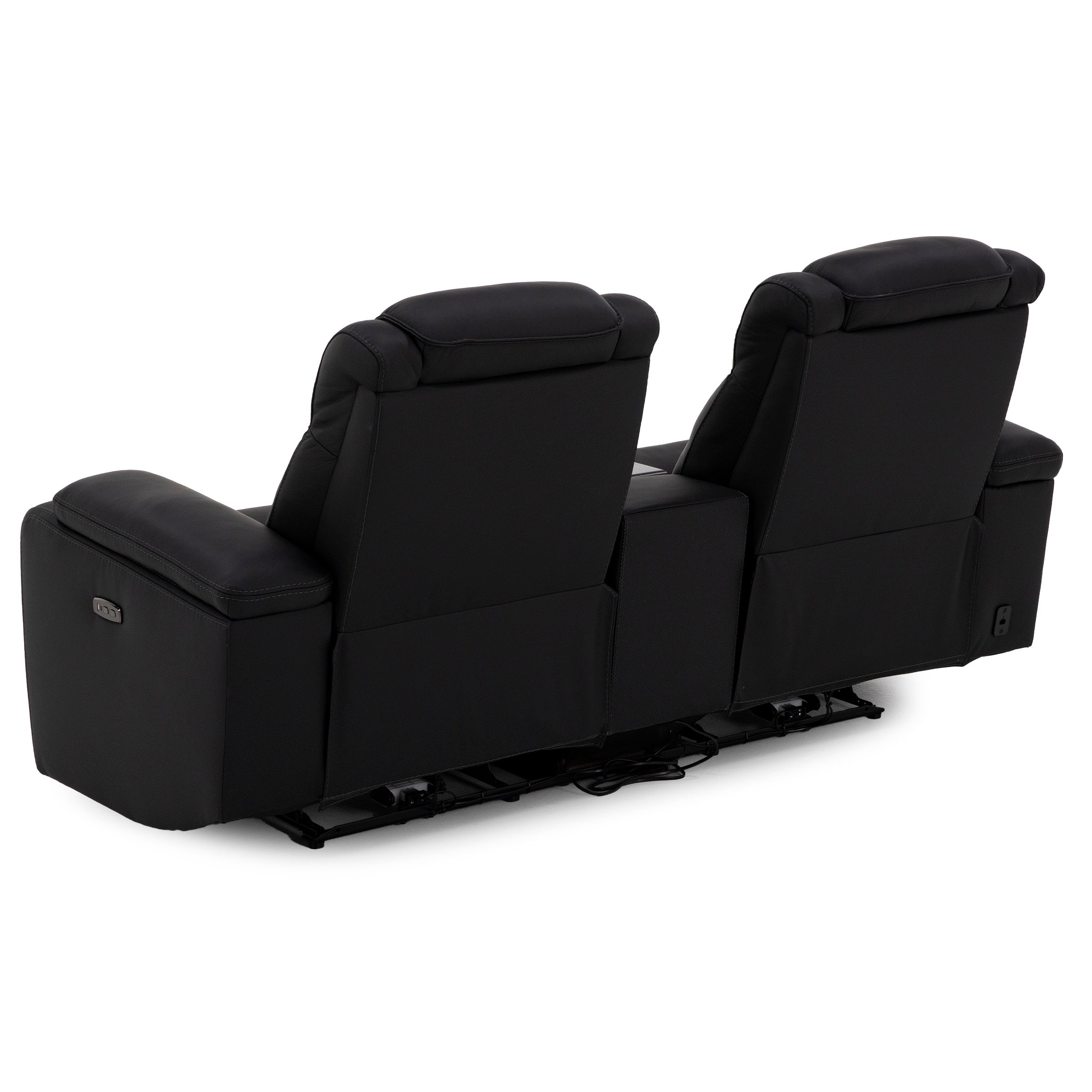 Jet Set Leather Power Headrest Zero Gravity Reclining Loveseat with Refrigerator Console