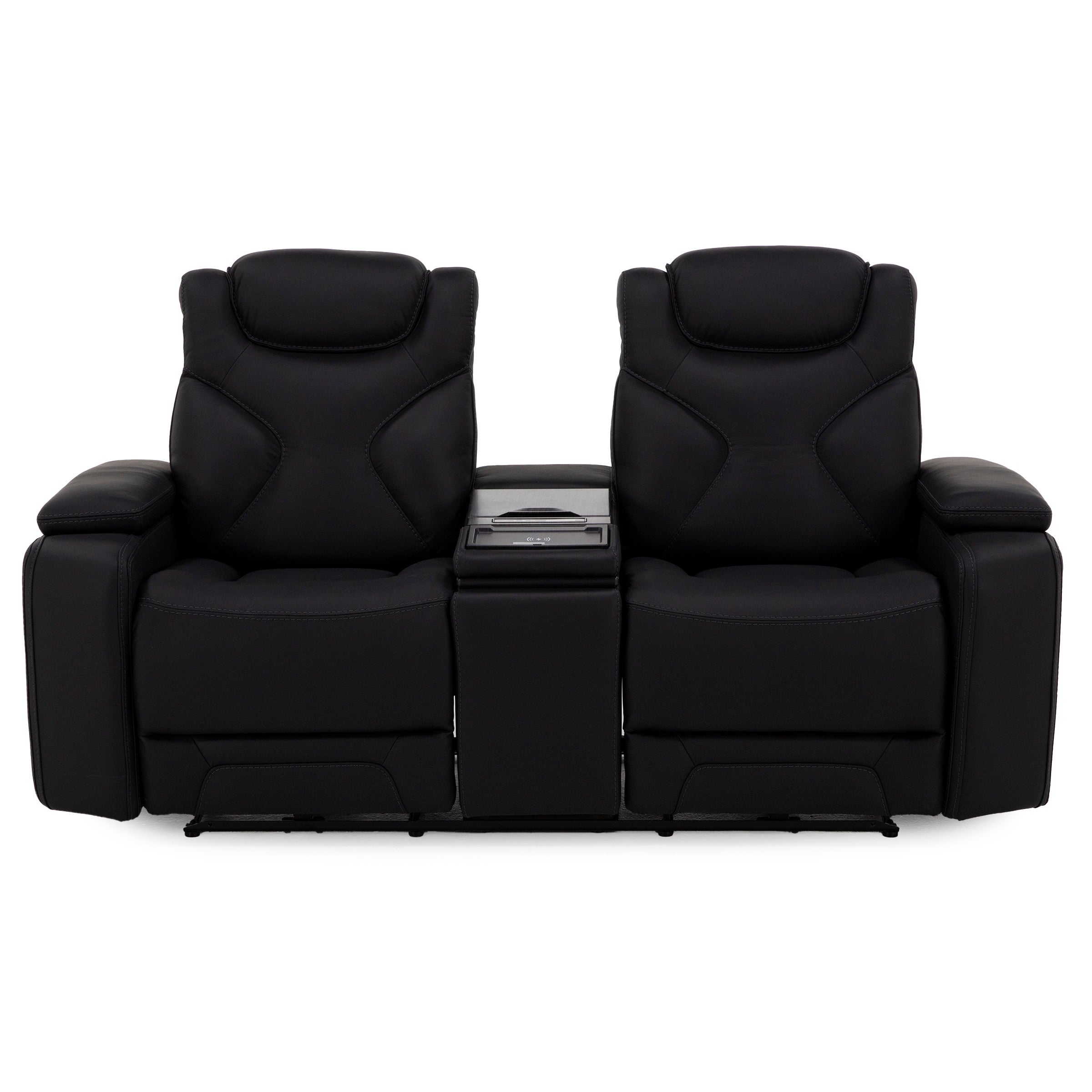 Jet Set Leather Power Headrest Zero Gravity Reclining Loveseat with Refrigerator Console