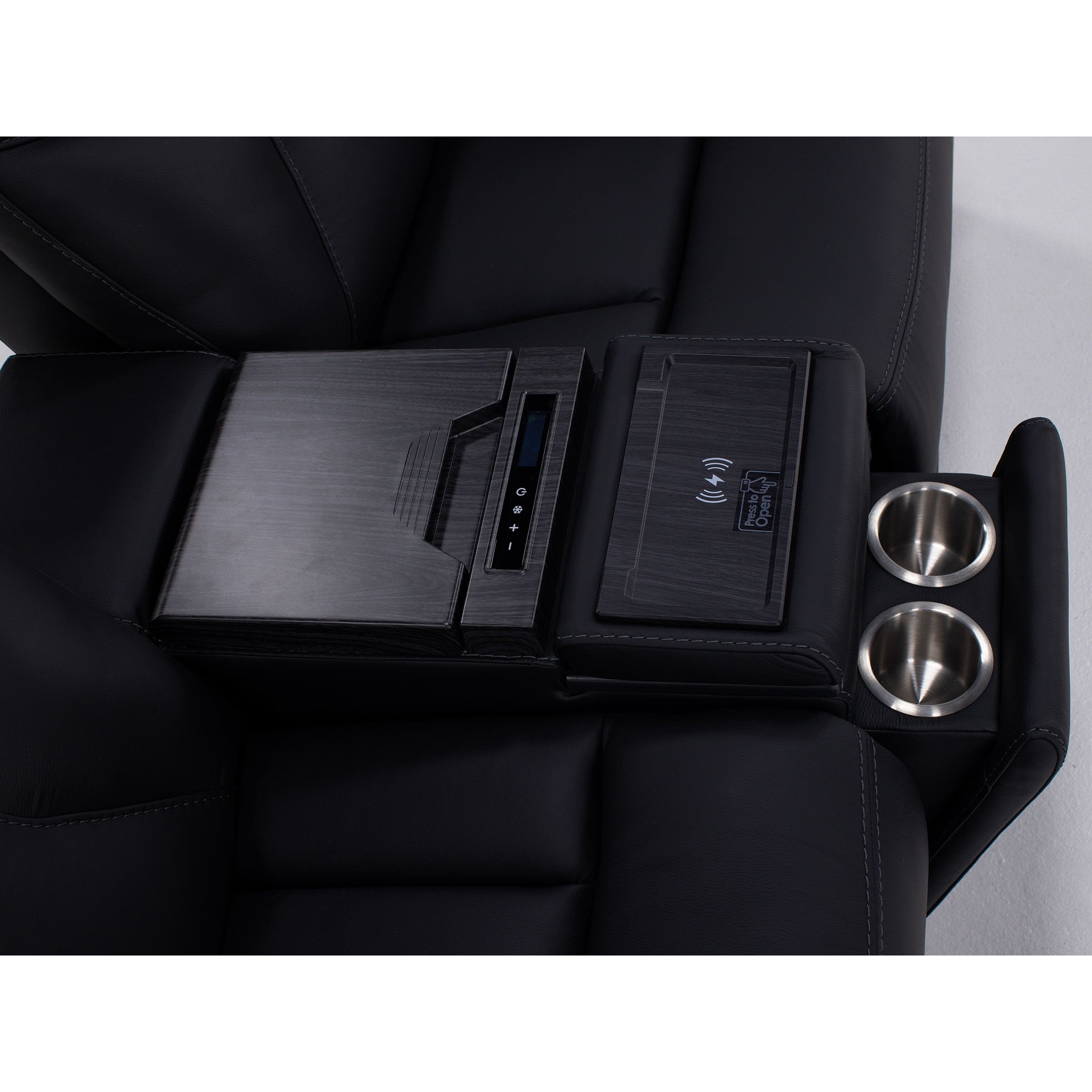 Jet Set Leather Power Headrest Zero Gravity Reclining Loveseat with Refrigerator Console