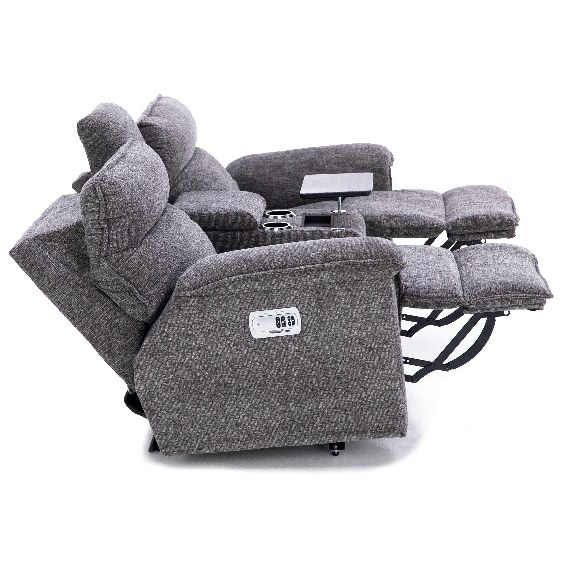 Jay Power Headrest Reclining Console Loveseat With Dual Wireless Remotes