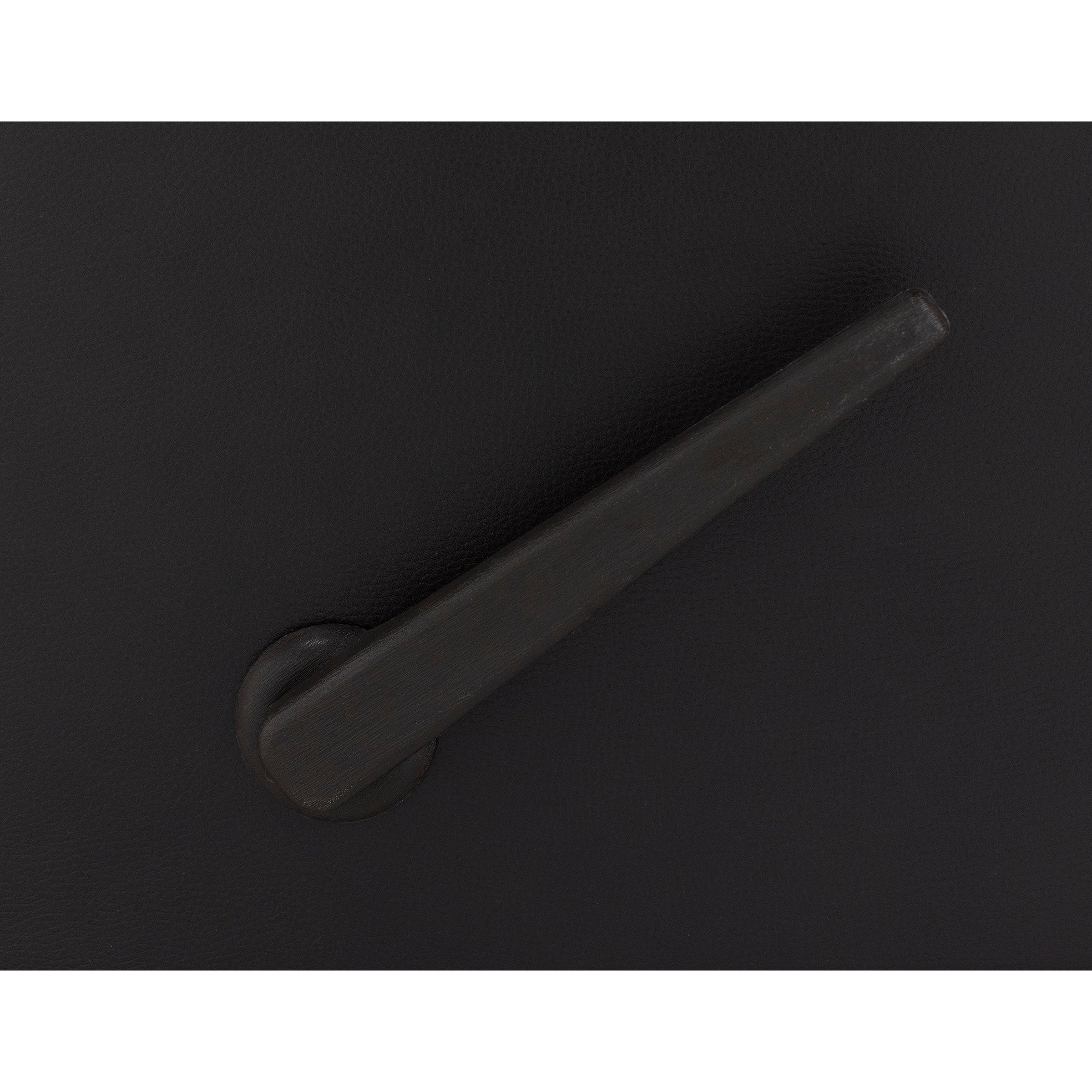 Close-up of a dark lever handle on a textured black background.
