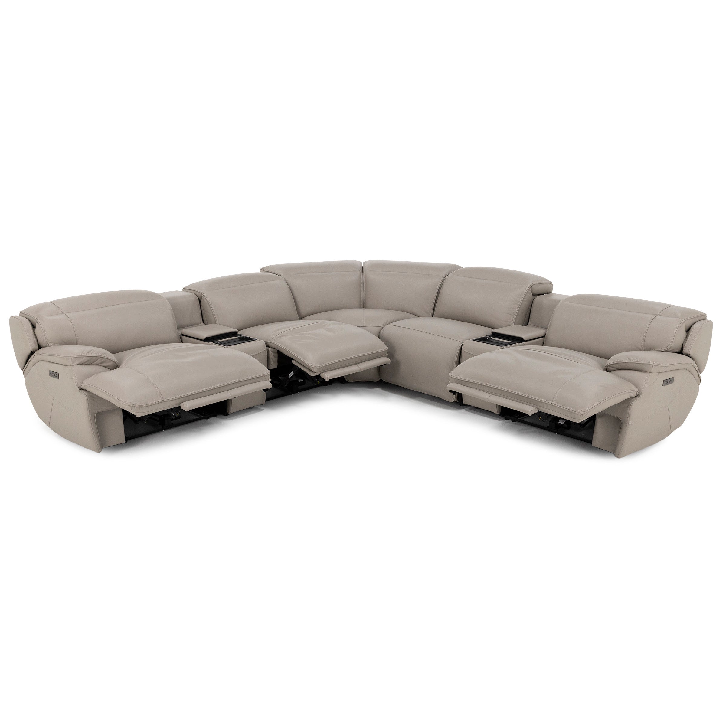 Carrie 7-Pc. Leather Zero Gravity Power Headrest Reclining Modular With Refrigerator Console