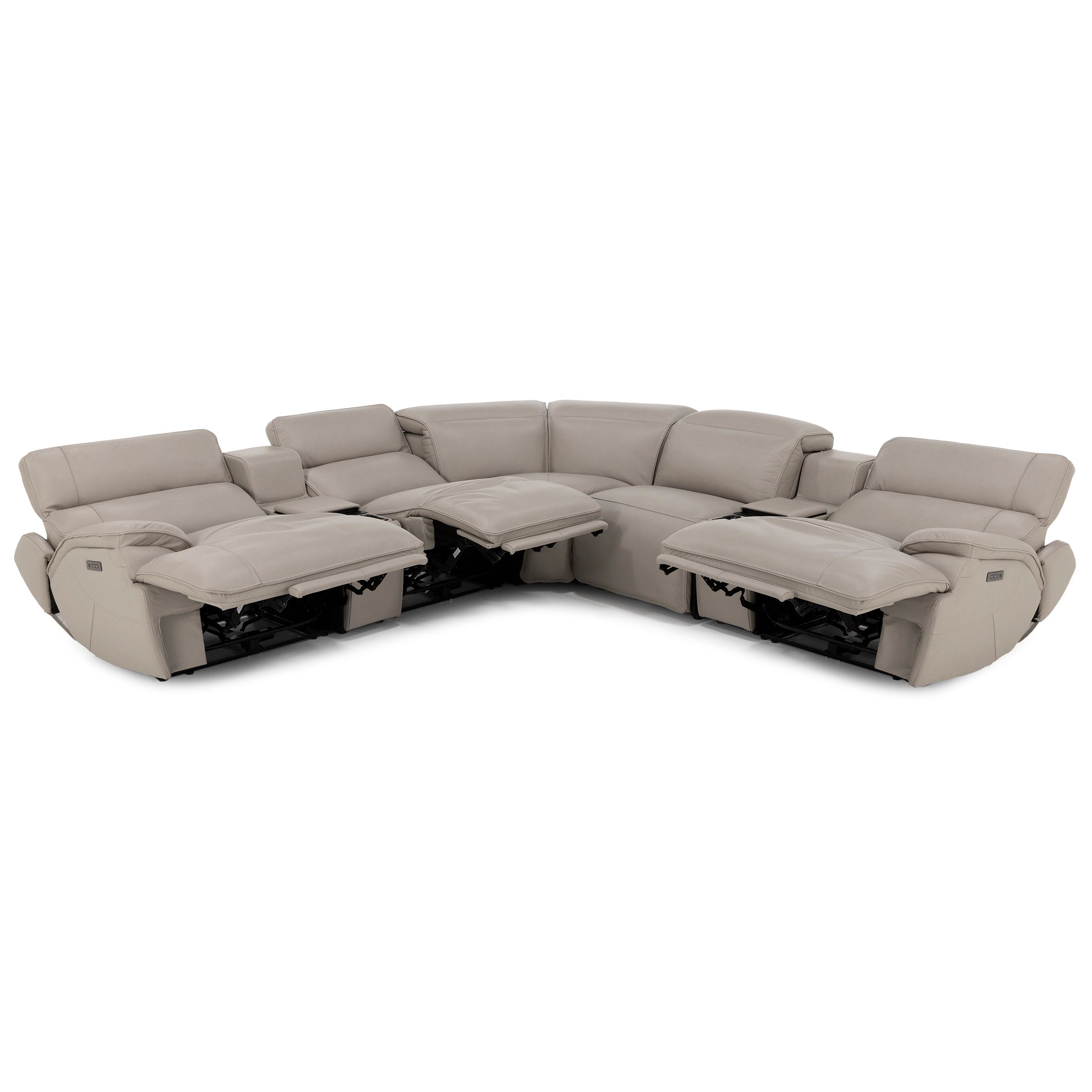 Carrie 7-Pc. Leather Zero Gravity Power Headrest Reclining Modular With Refrigerator Console