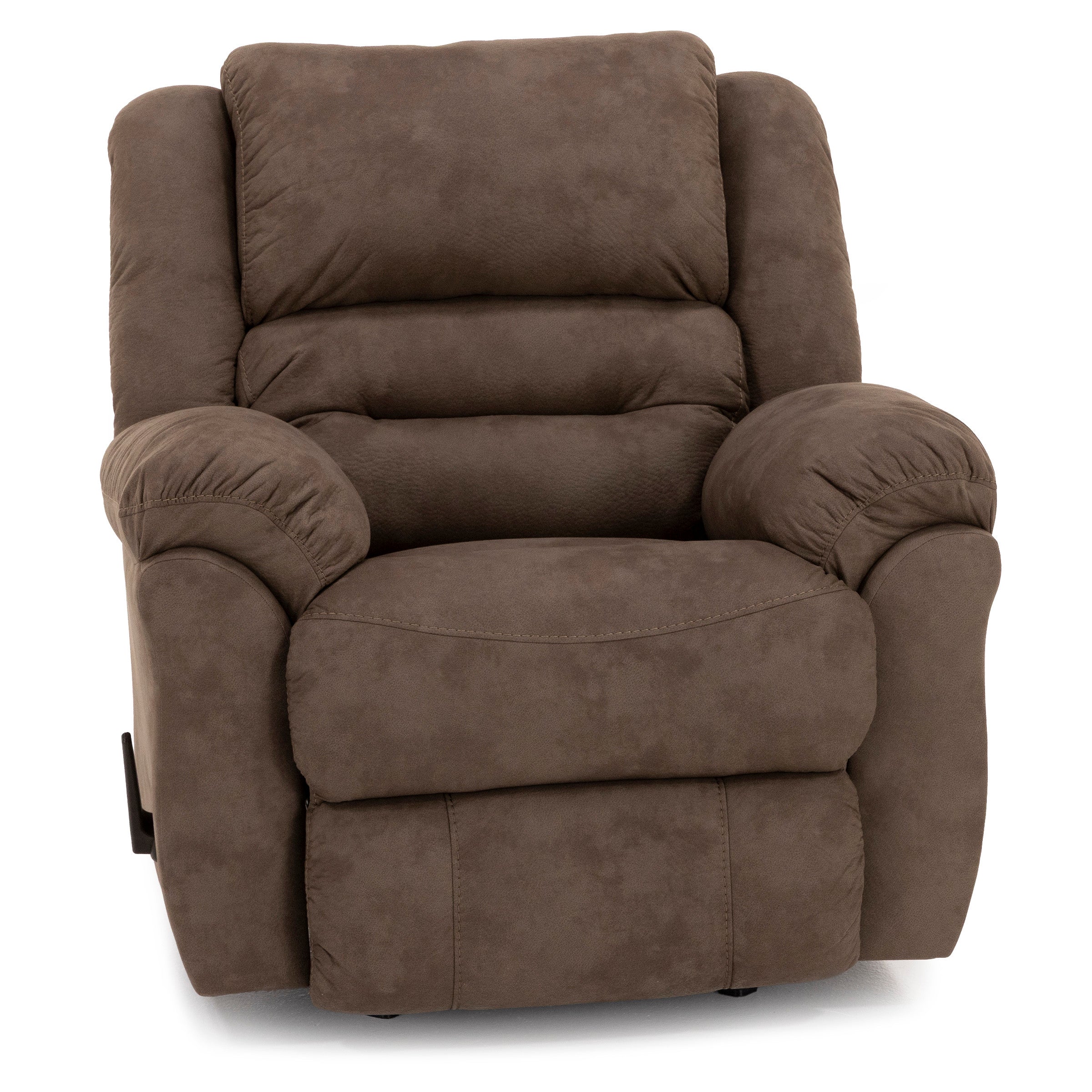 Brown plush recliner chair with padded armrests and backrest