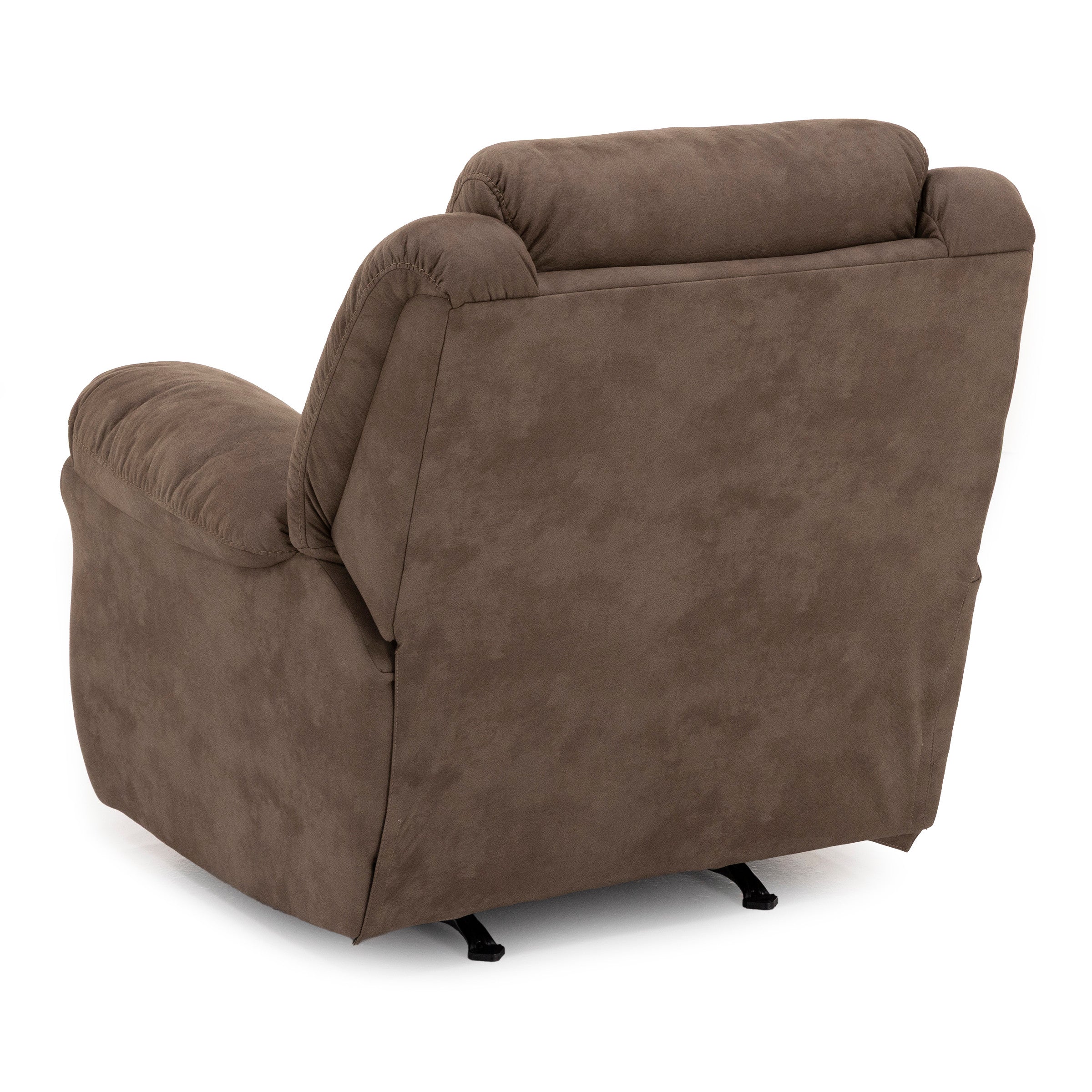 Back view of a brown upholstered recliner chair.