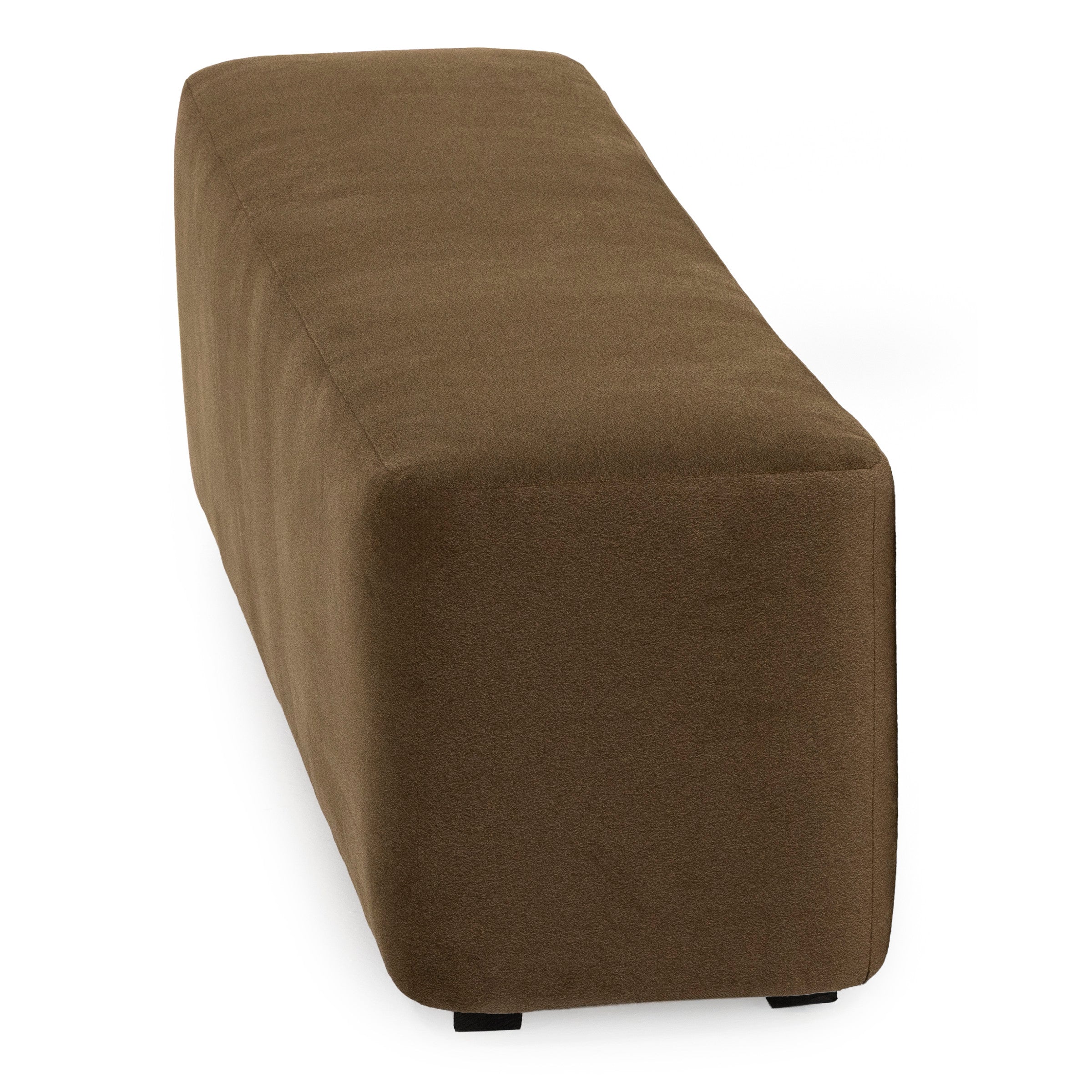 Brown rectangular upholstered bench with smooth fabric.