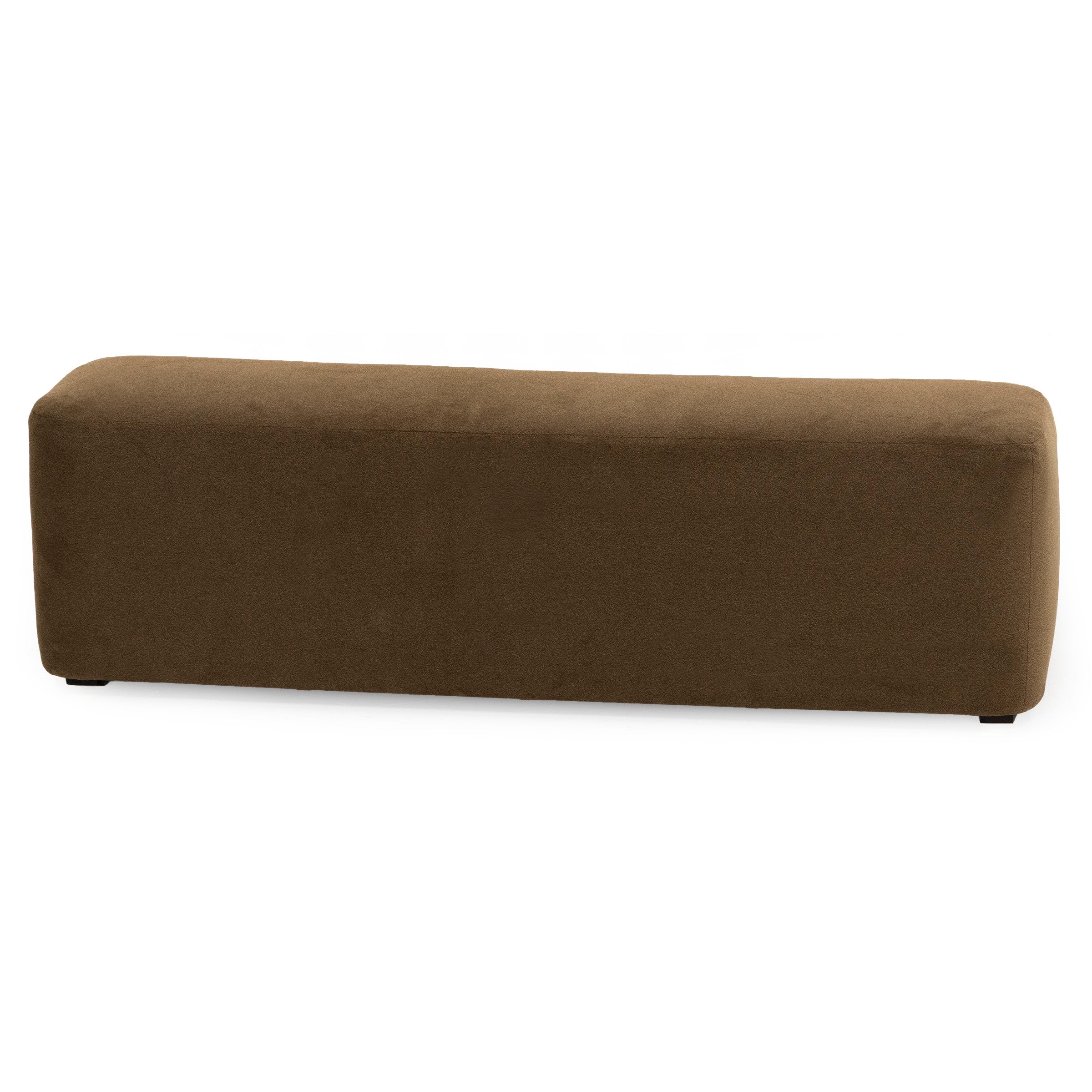 Back view of a brown rectangular upholstered bench.