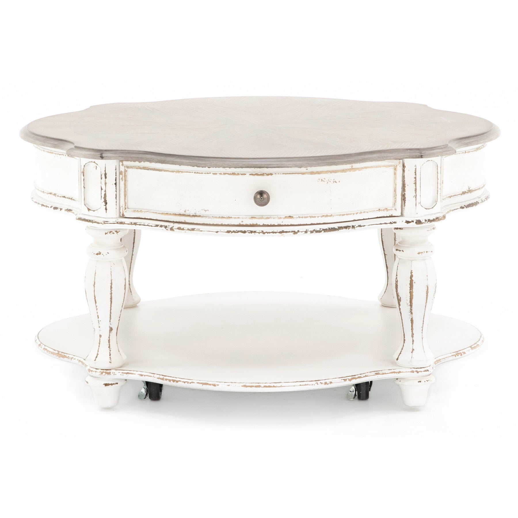 Magnolia Manor Round Cocktail Table In Classic Distressed White