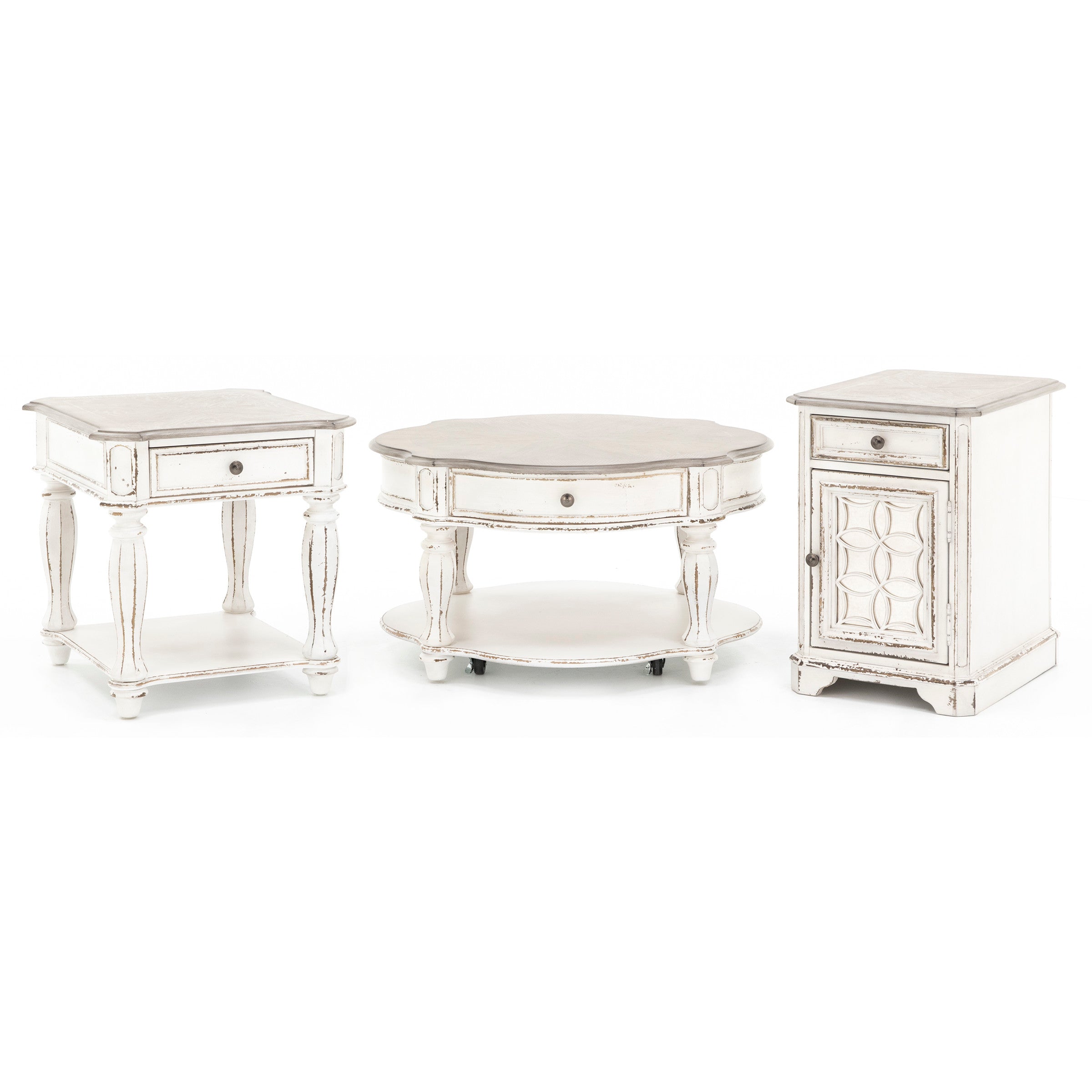 Magnolia Manor Round Cocktail Table In Classic Distressed White