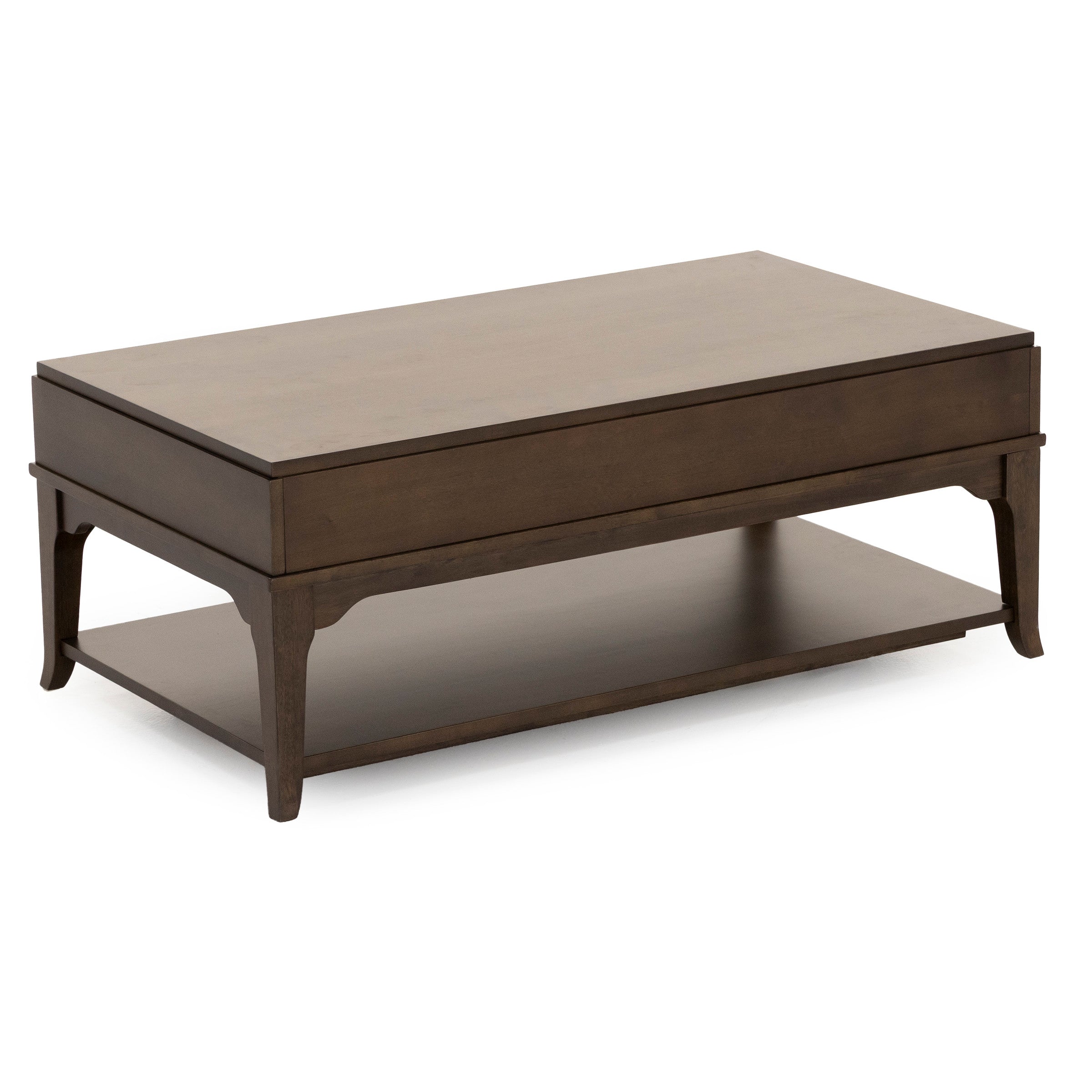 Rectangular wooden coffee table with lower shelf, shown in dark brown finish.