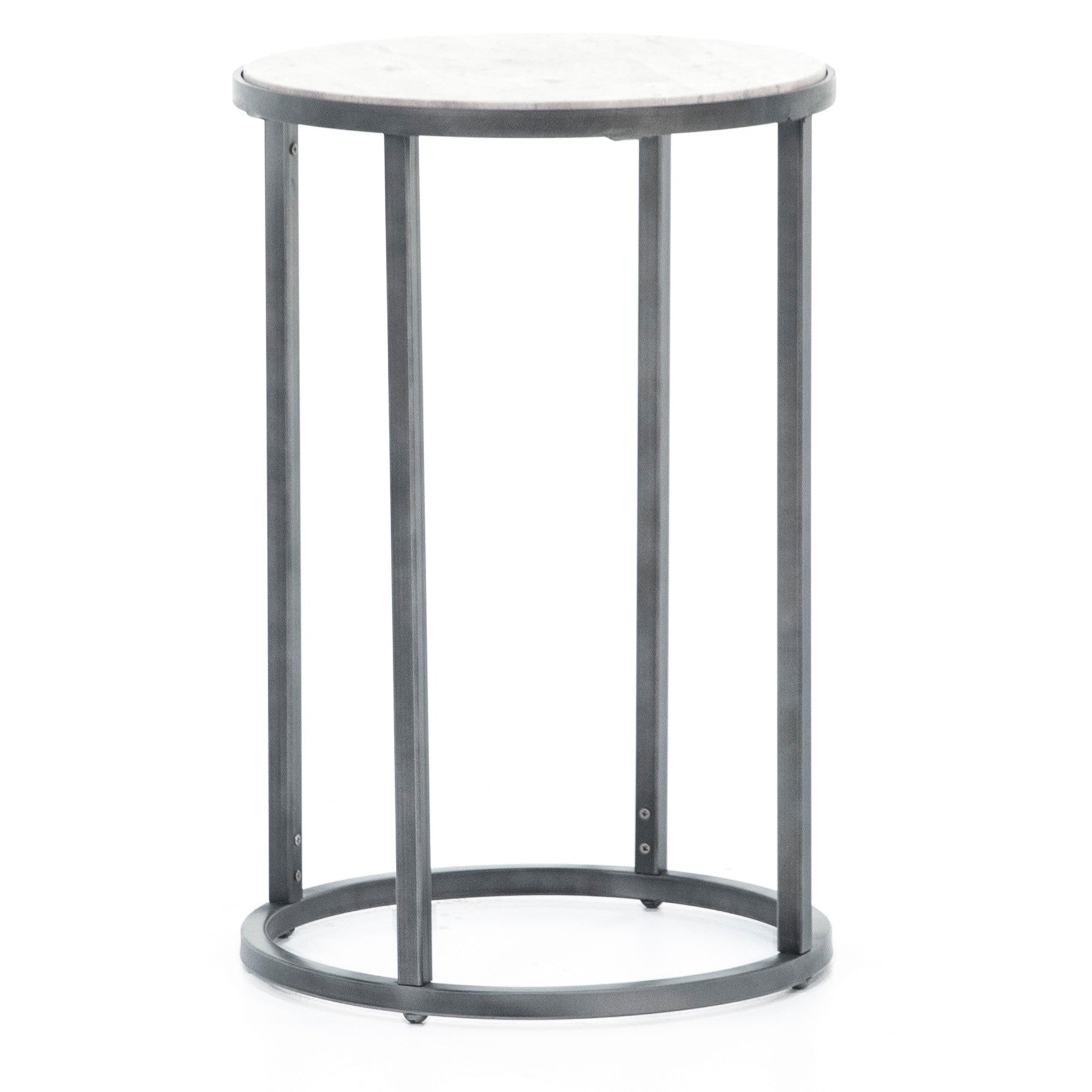 Modern Basics Round End Table In Natural Travertine Bronze