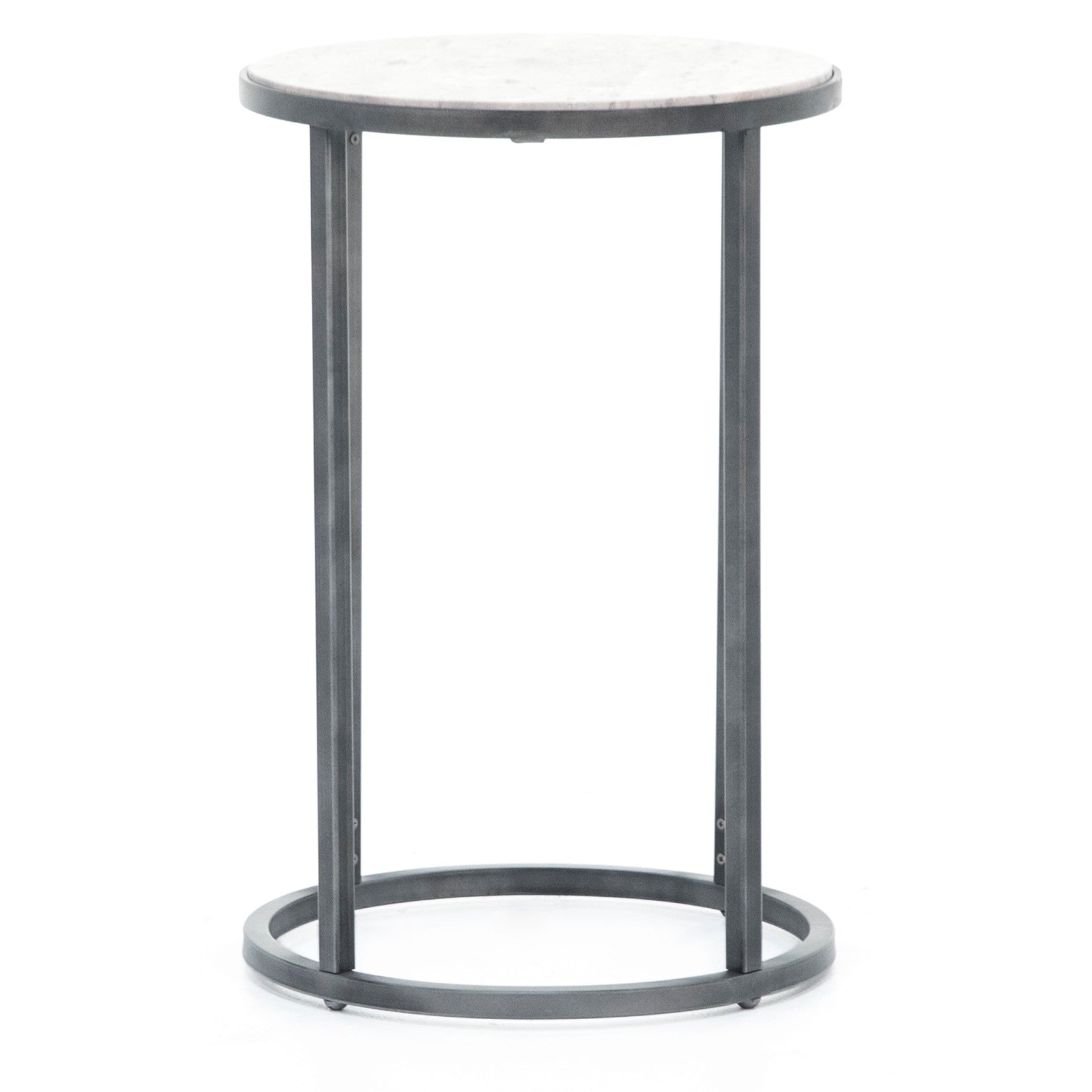 Modern Basics Round End Table In Natural Travertine Bronze
