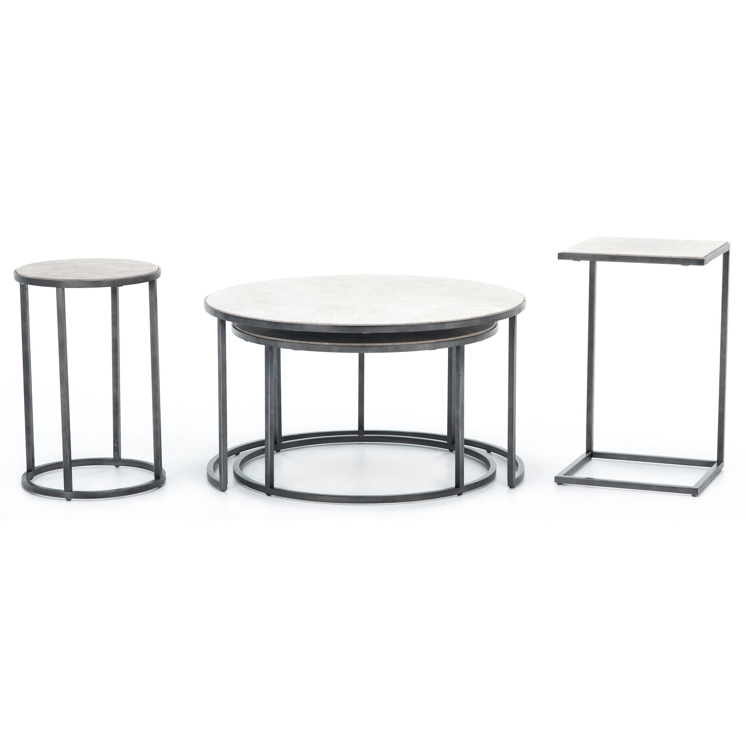 Modern Basics Round End Table In Natural Travertine Bronze
