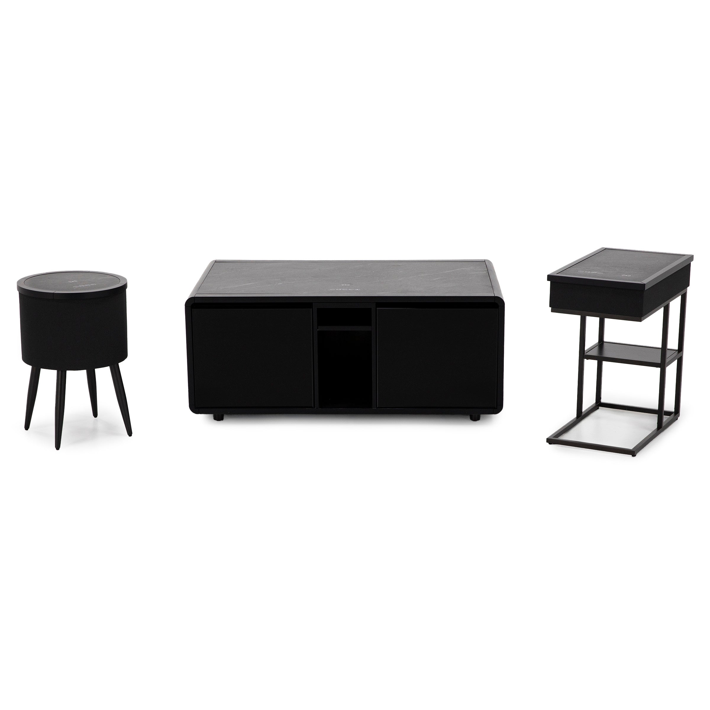 Halo Round Smart End Table in Black
