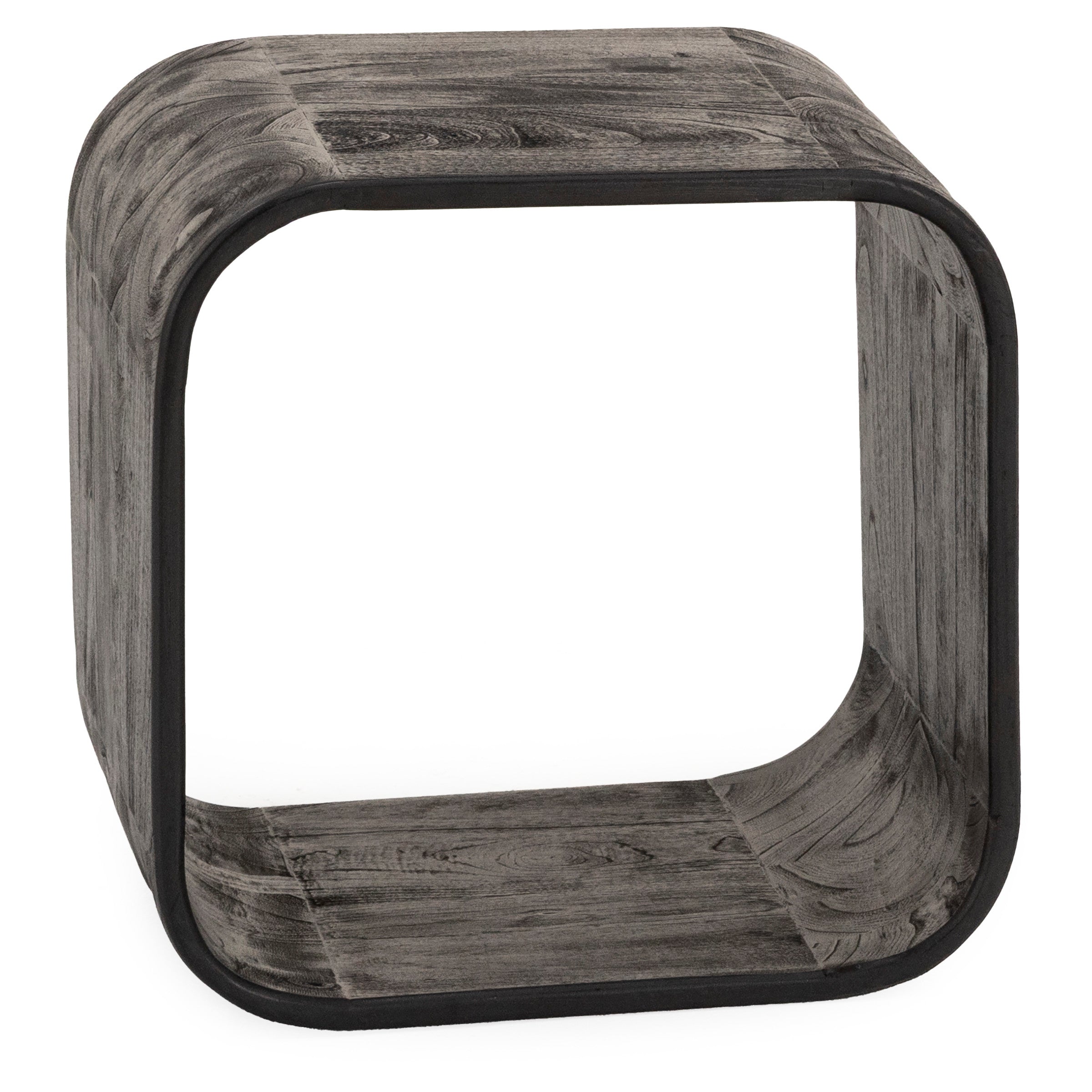 Square wood accent table with rounded edges in dark finish.