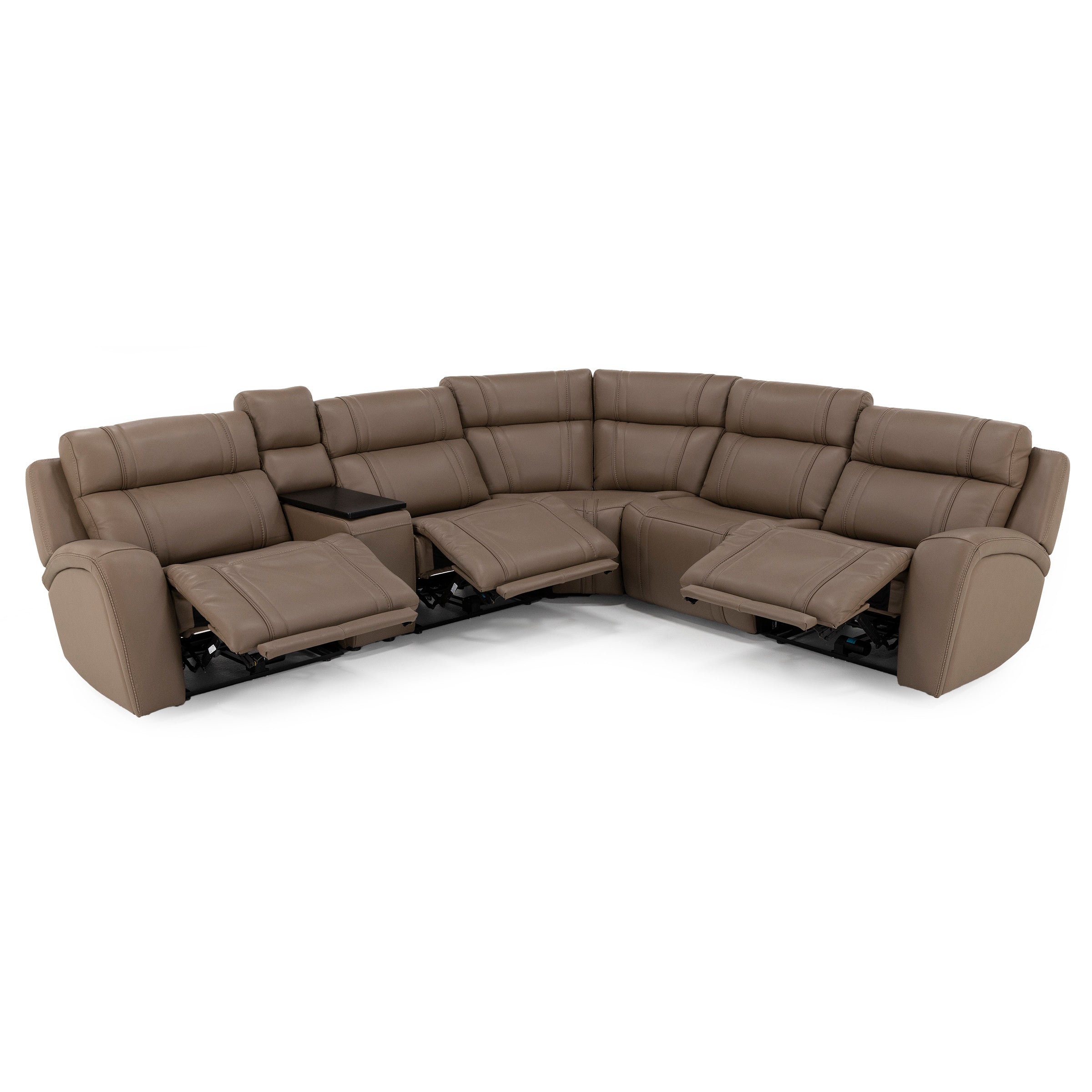 Maverick 6-Pc Leather Fully Loaded Reclining Modular With Drop Down Table And Massage