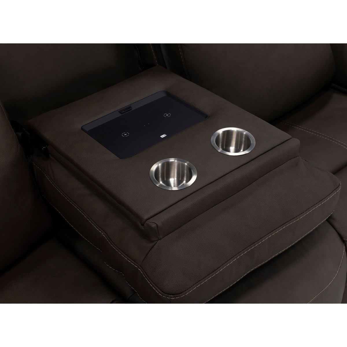 Isla Leather Fully Loaded Reclining Sofa With Heat Massage And Drop Down Table