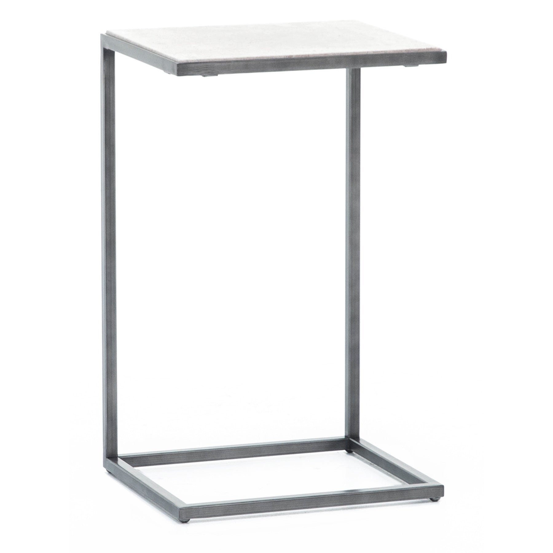 Modern Basics C-Shaped End Table In Natural Travertine Bronze