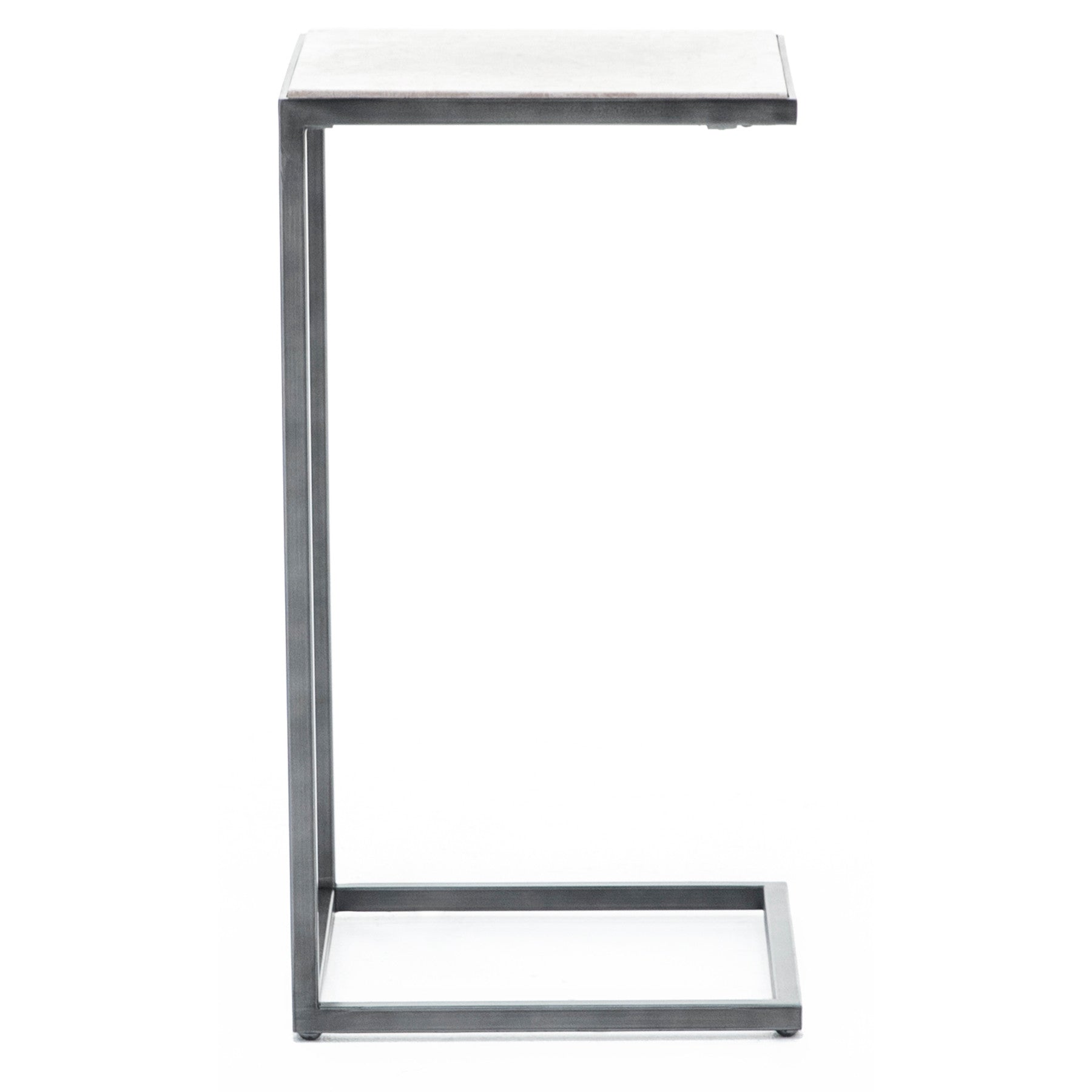 Modern Basics C-Shaped End Table In Natural Travertine Bronze