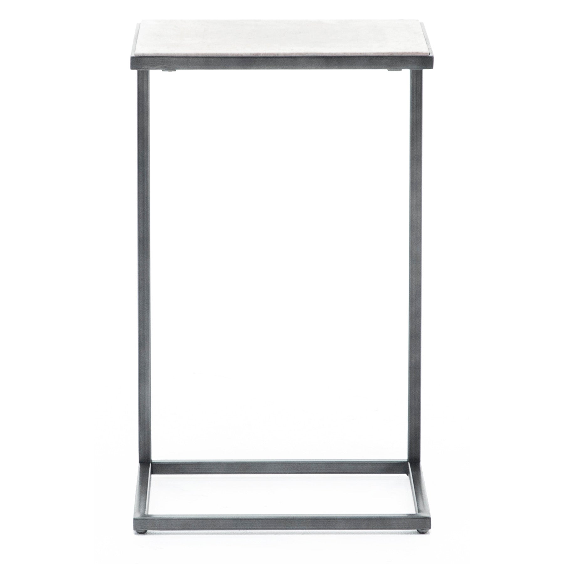 Modern Basics C-Shaped End Table In Natural Travertine Bronze