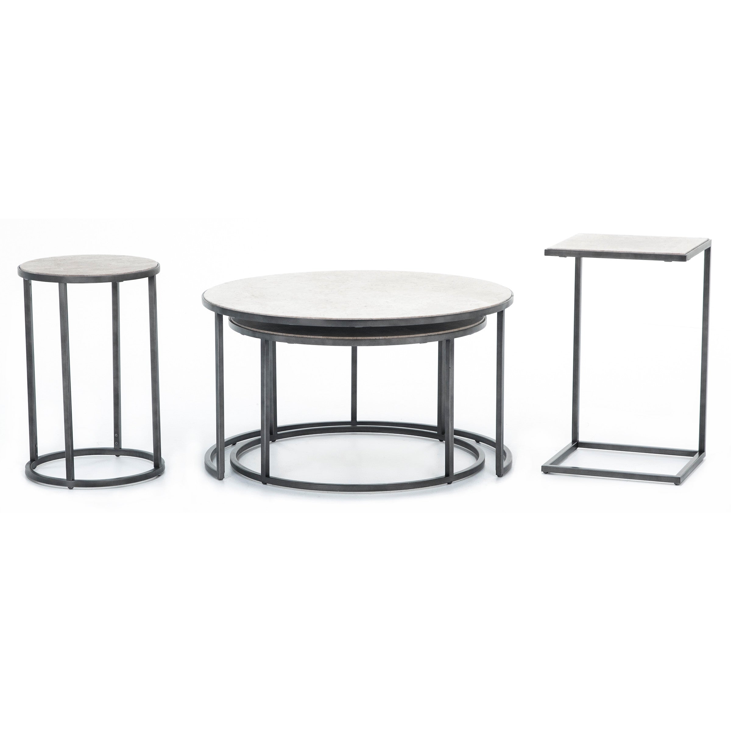 Modern Basics C-Shaped End Table In Natural Travertine Bronze